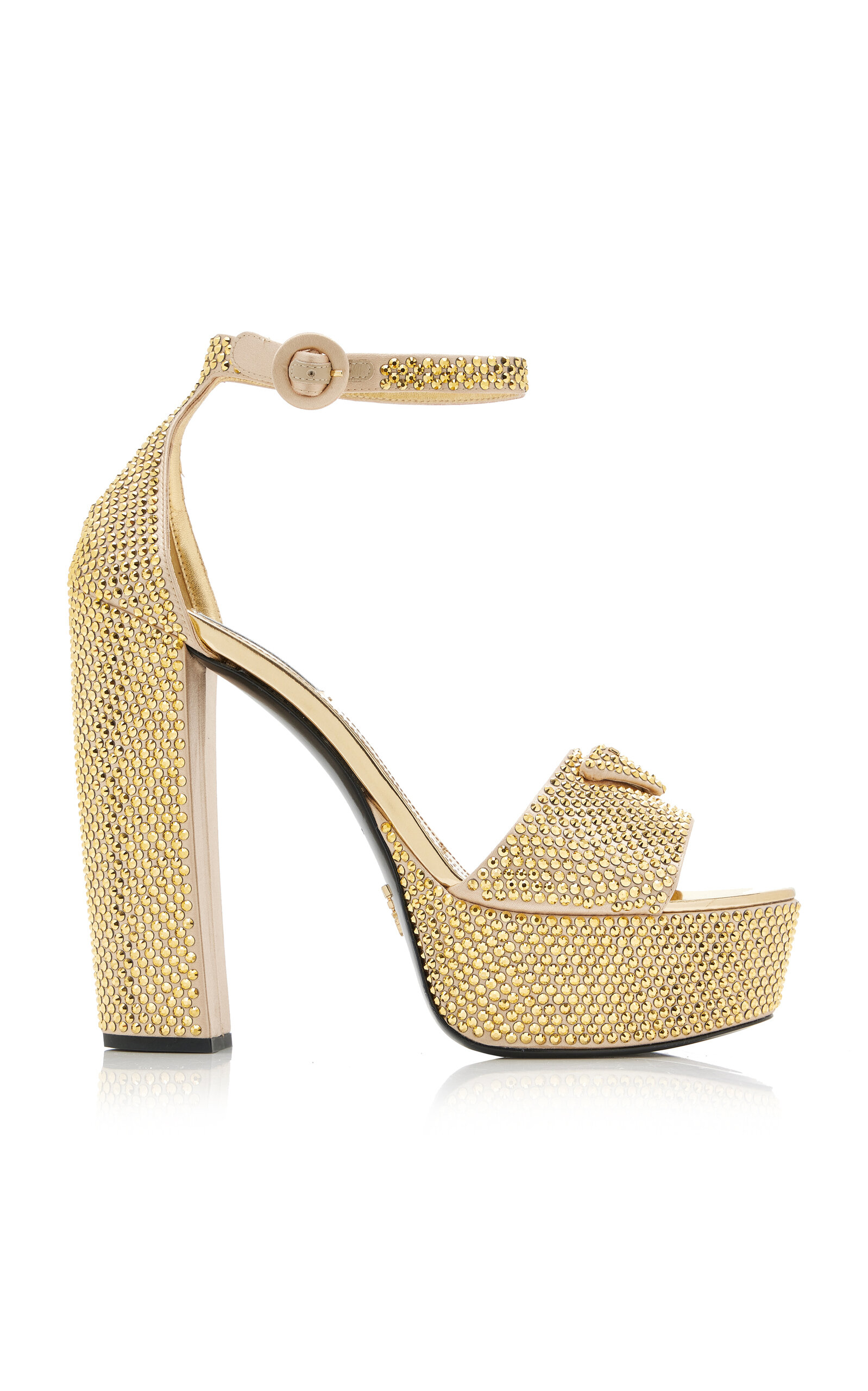Prada Embellished Satin Platform Sandals In Gold
