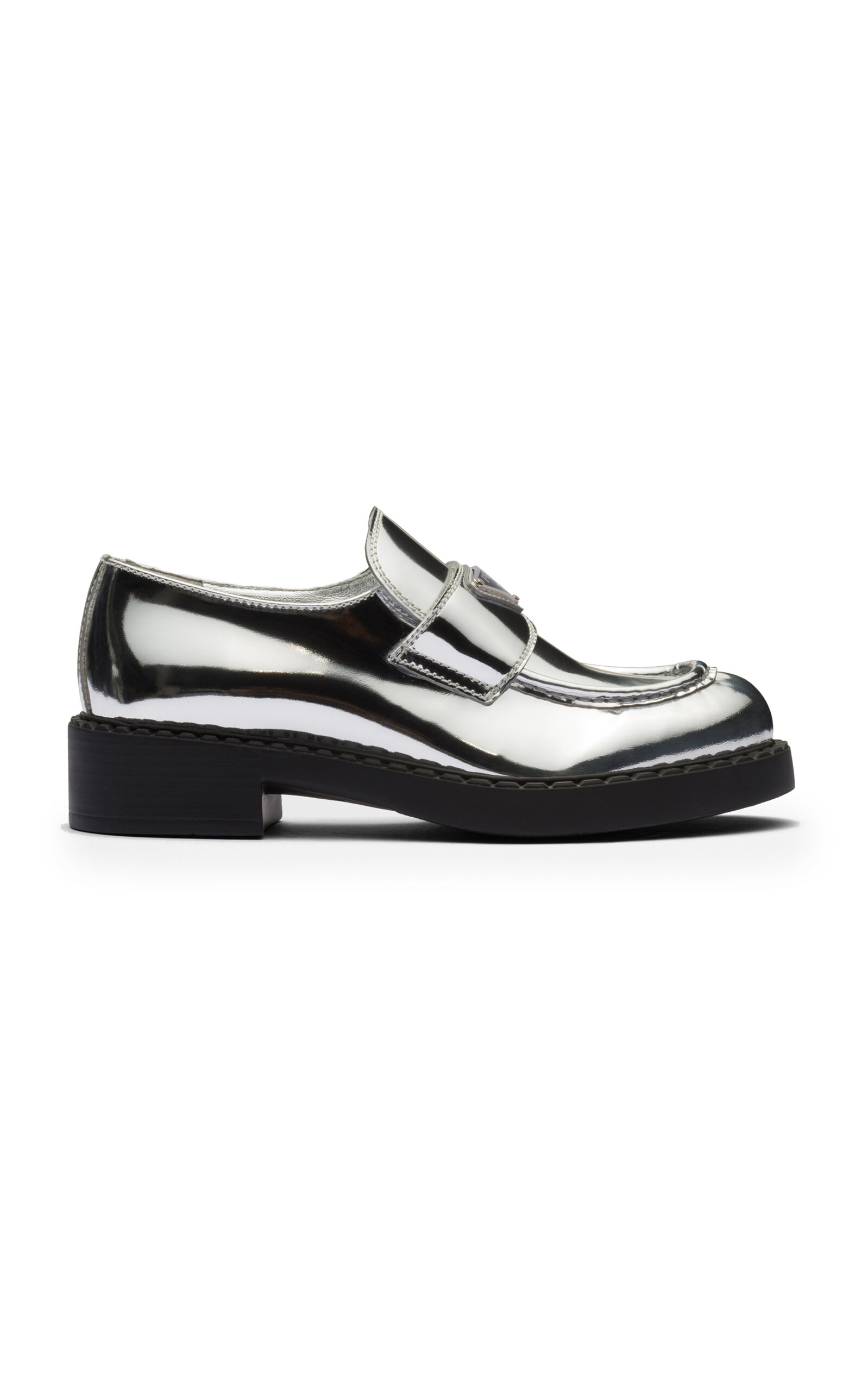 Prada Metallic Leather Loafers In Silver