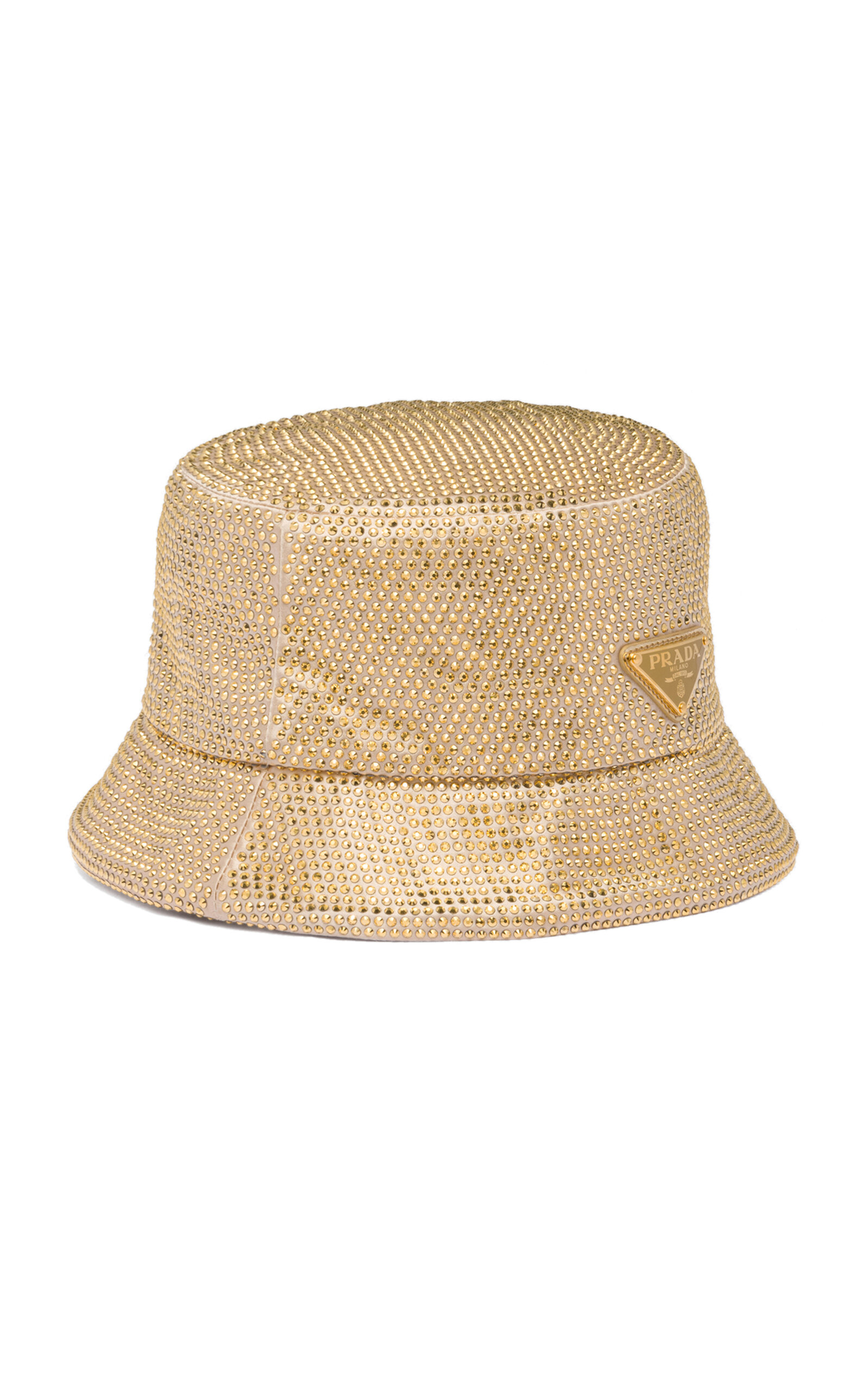 Shop Prada Crystal-embellished Satin Bucket Hat In Gold