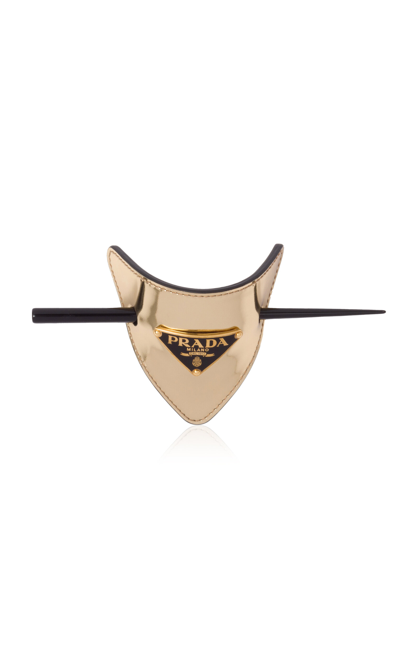 Prada Logo-detailed Leather Hair Clip In Gold