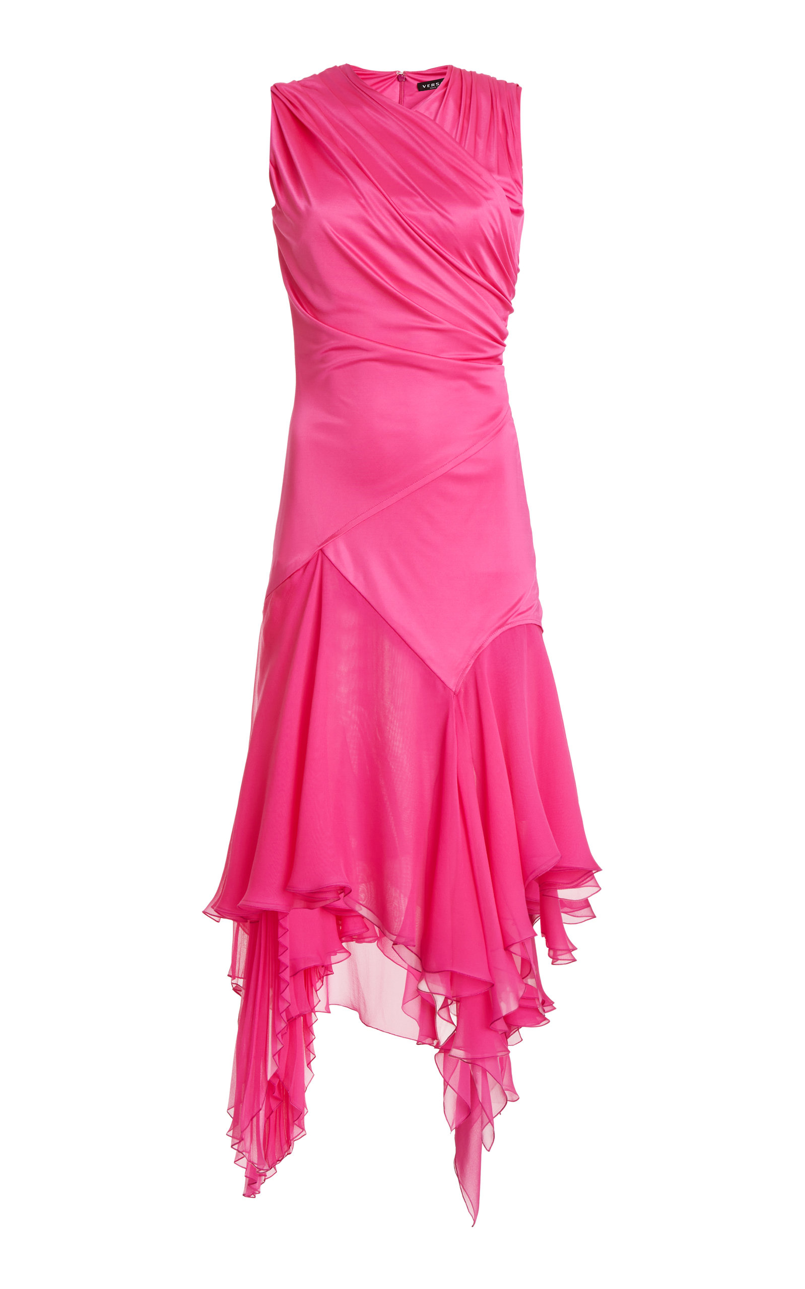 Shop Versace Asymmetric Jersey Mini Dress In Pink