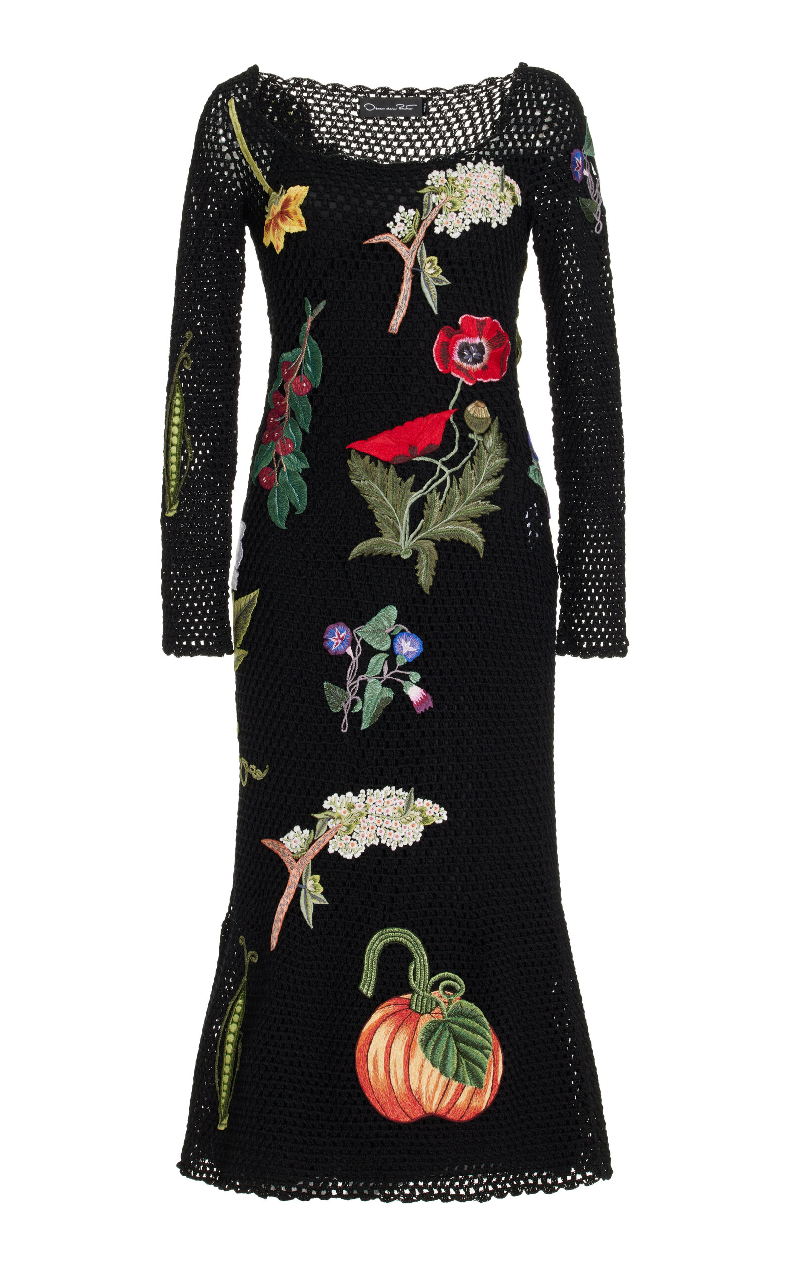 Oscar de la Renta Floral-Embroidered Crocheted Cotton Midi Dress - Multi