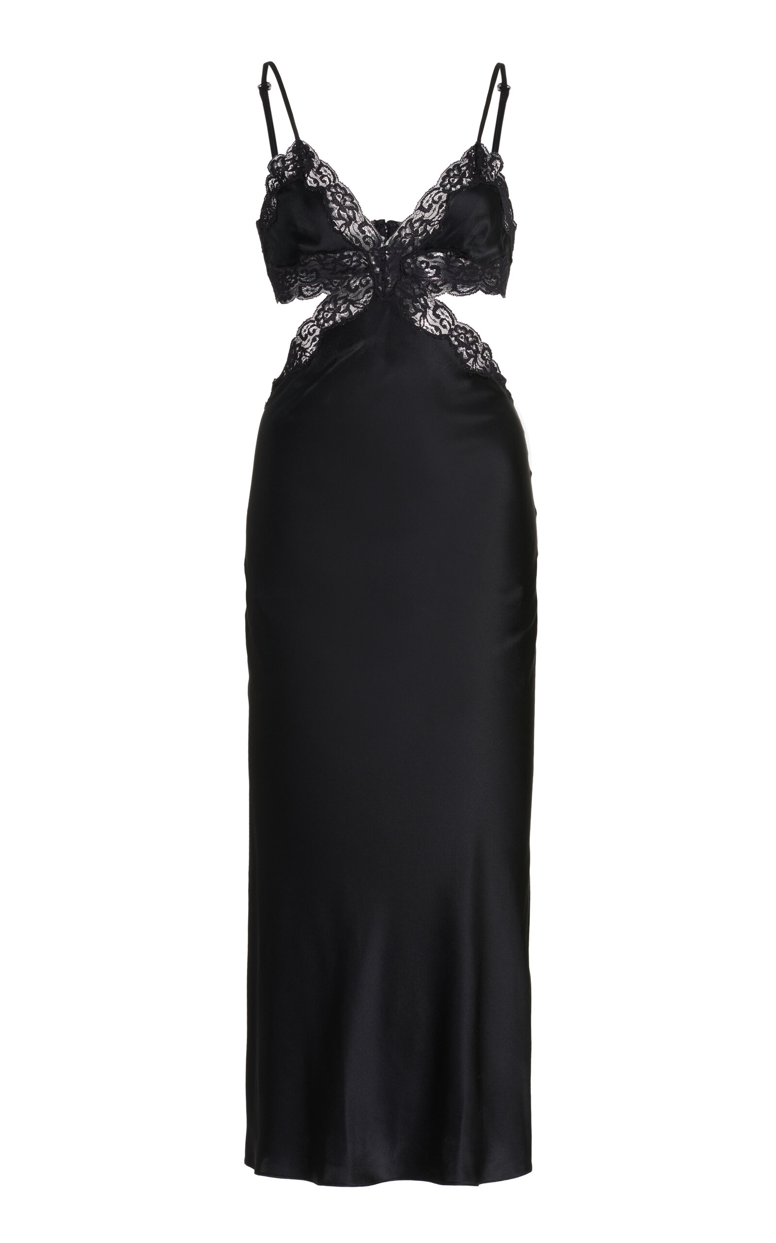 alexander wang black lace trim slip dress Alexander Wang Lace Trim Cutout Silk Charmeuse Slipdress In Black