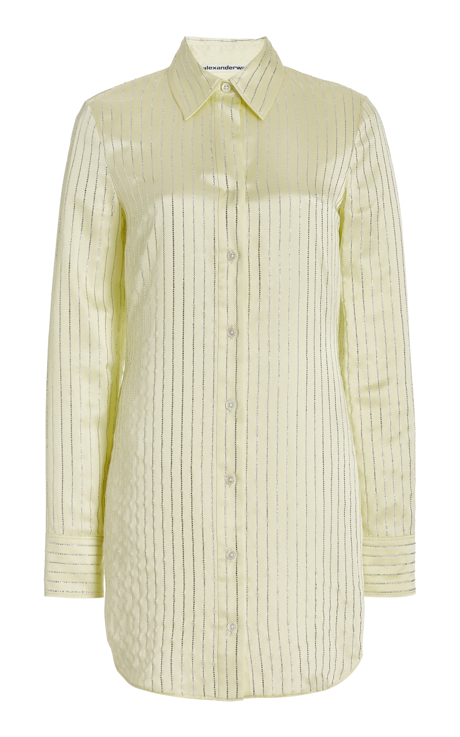 Alexander Wang Crystal-striped Silk Mini Shirt Dress In Green