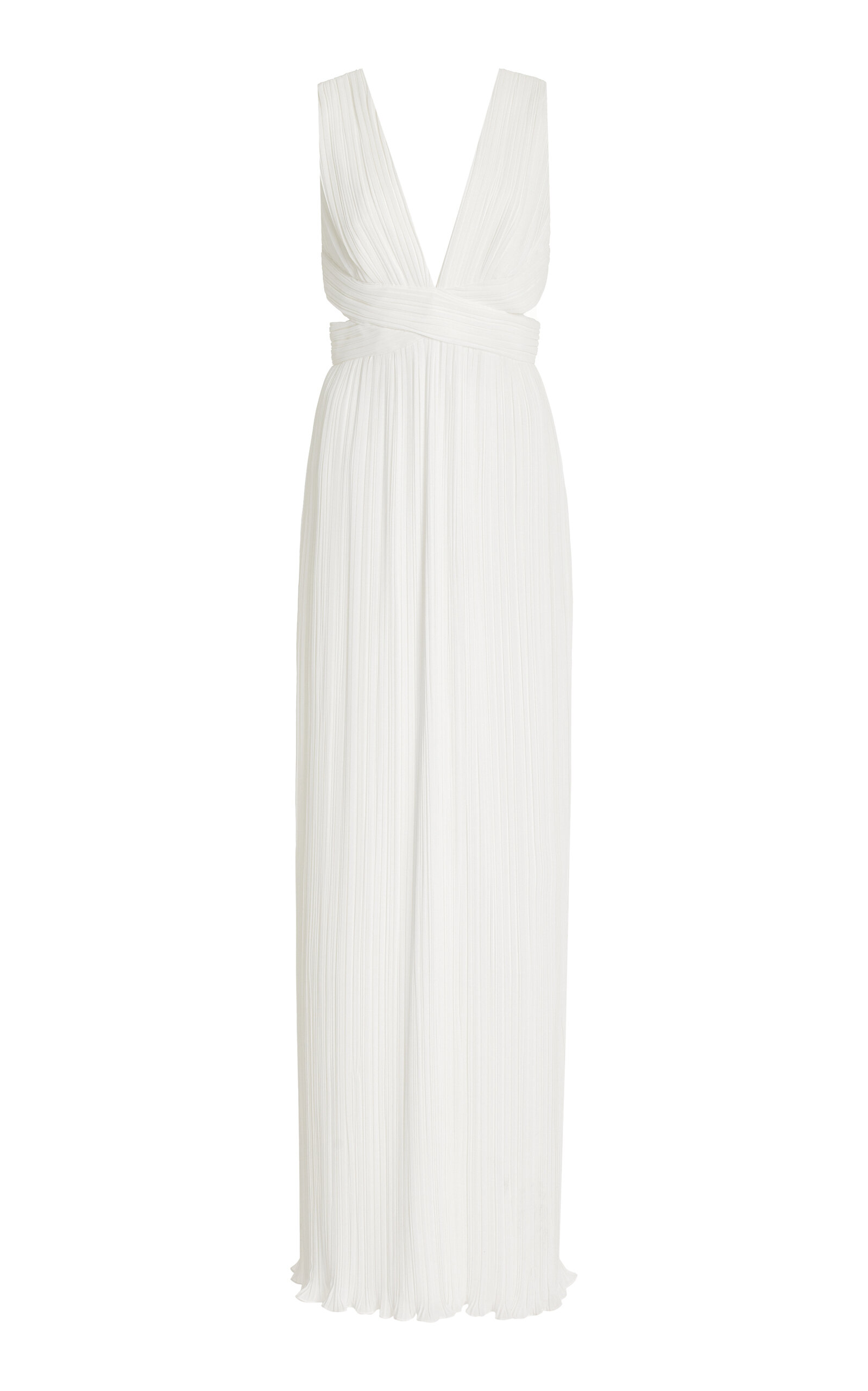 Brandon Maxwell X-front Pleated Chiffon Gown In White