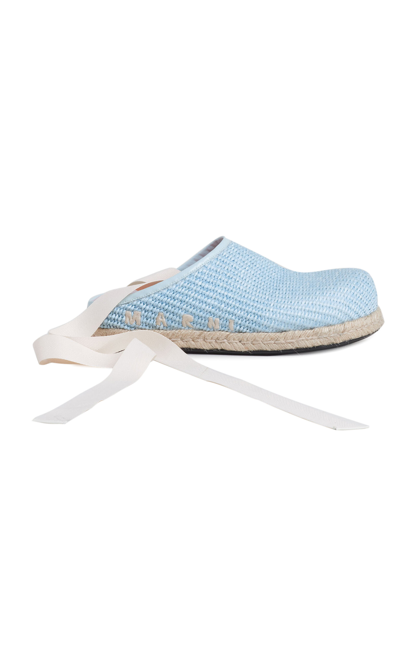 Marni Raffia Lace-up Sabot Slippers In Blue