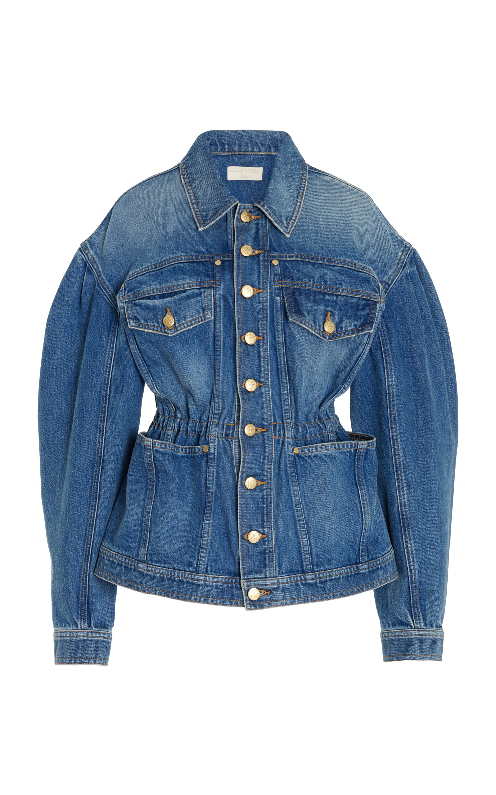 Ulla Johnson Odette Blouson Sleeve Denim Jacket In Danube Medium Indigo Wash