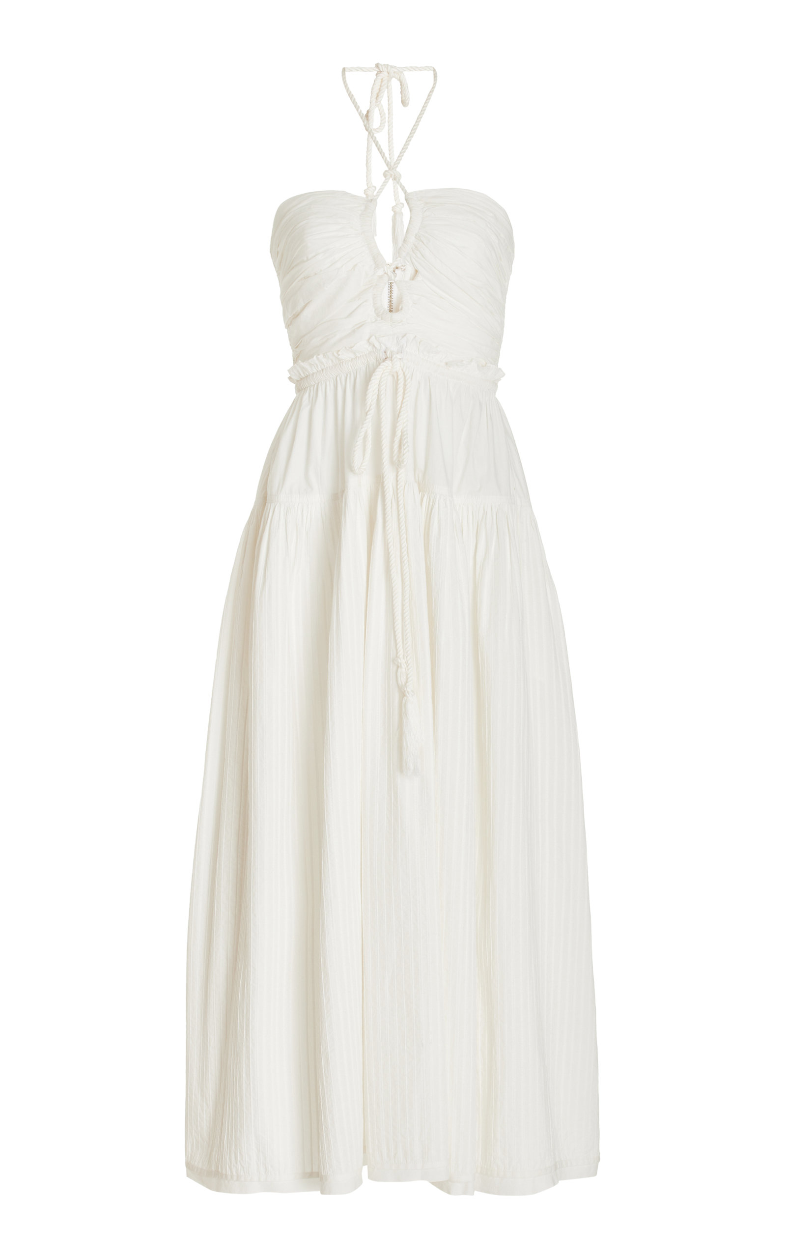 ULLA JOHNSON EMMALINE COTTON MIDI HALTER DRESS