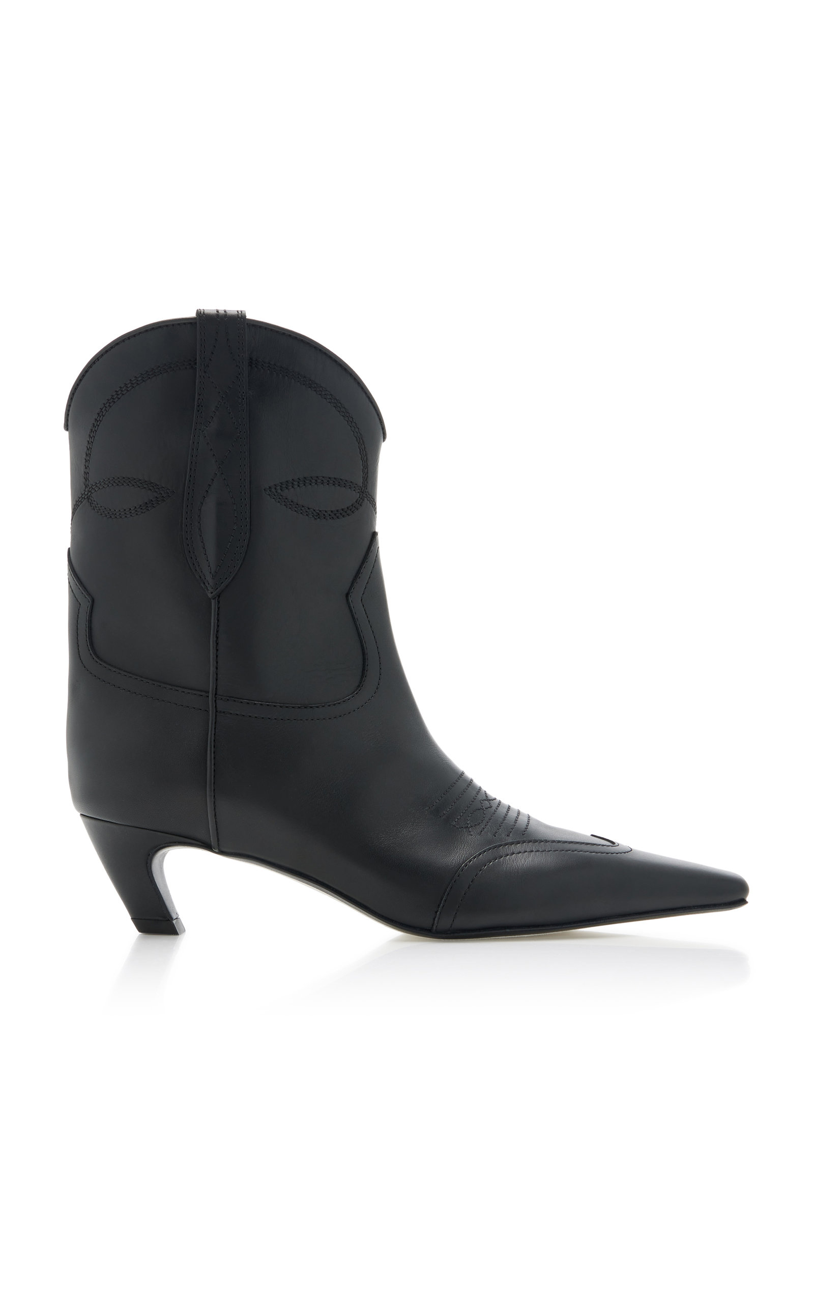 Shop Khaite Dallas Leather Ankle Western Boots In Black