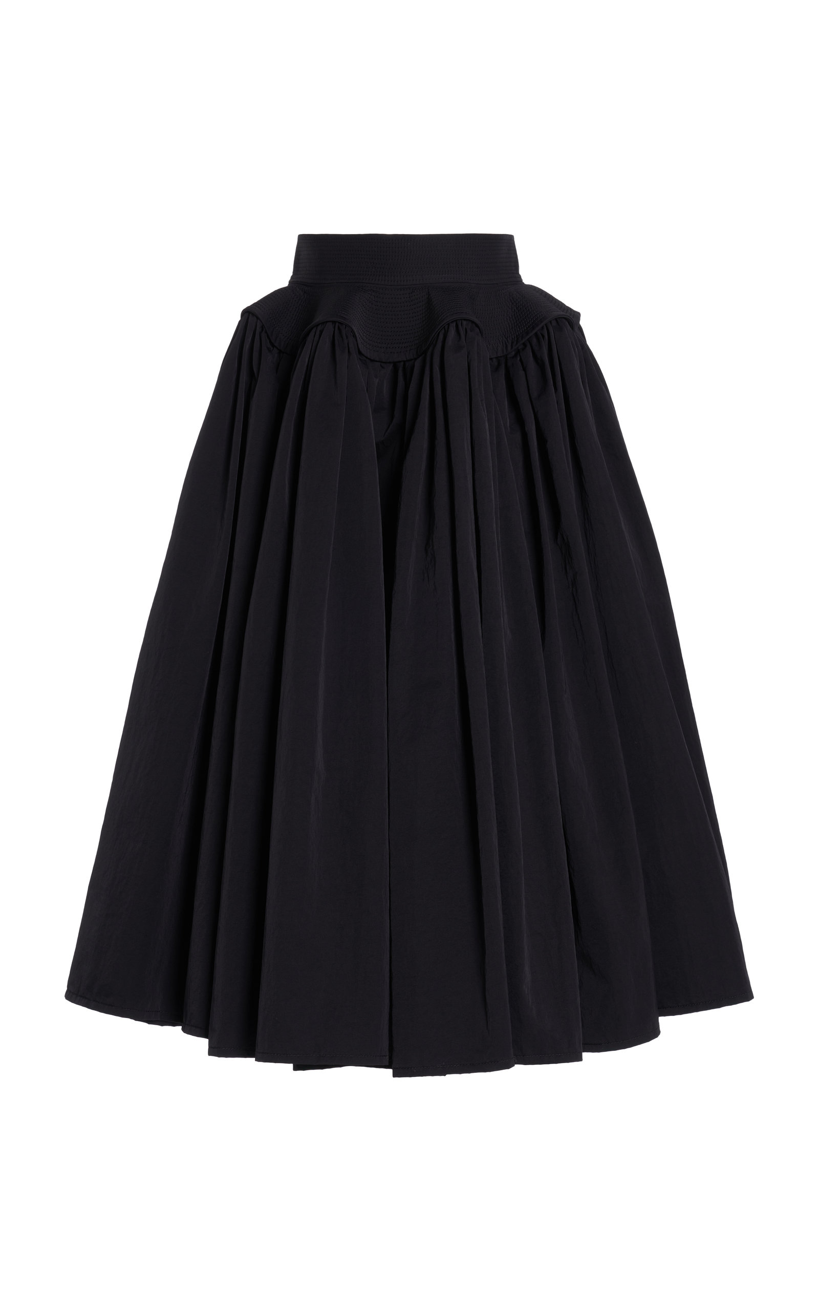 Bottega Veneta Gathered Midi Skirt W/ Flare Waistband In Black