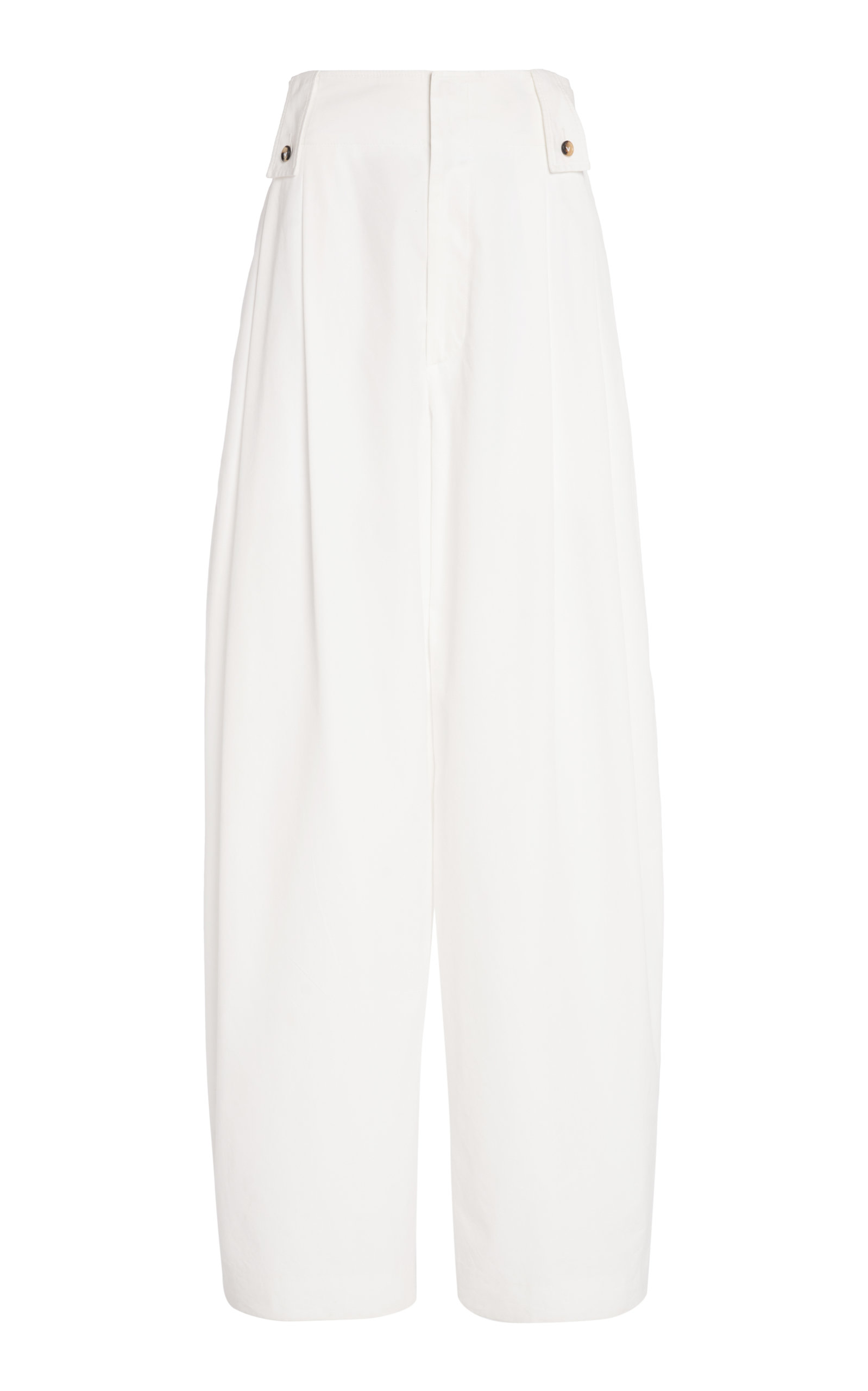 Bottega Veneta Pleated Compact Cotton Wide-leg Trousers In White