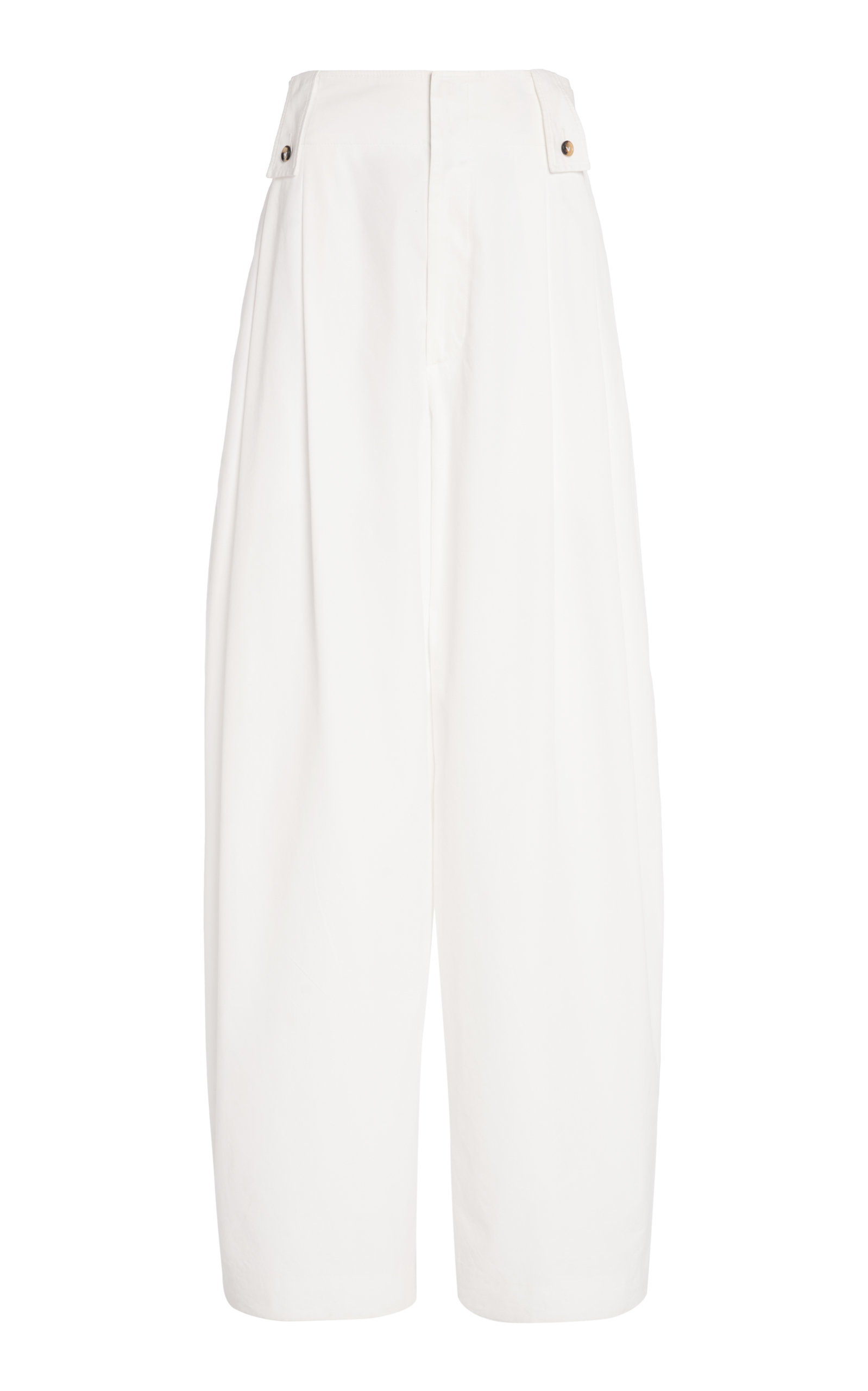 Bottega Veneta Pleated Compact Cotton Wide-leg Pants In White