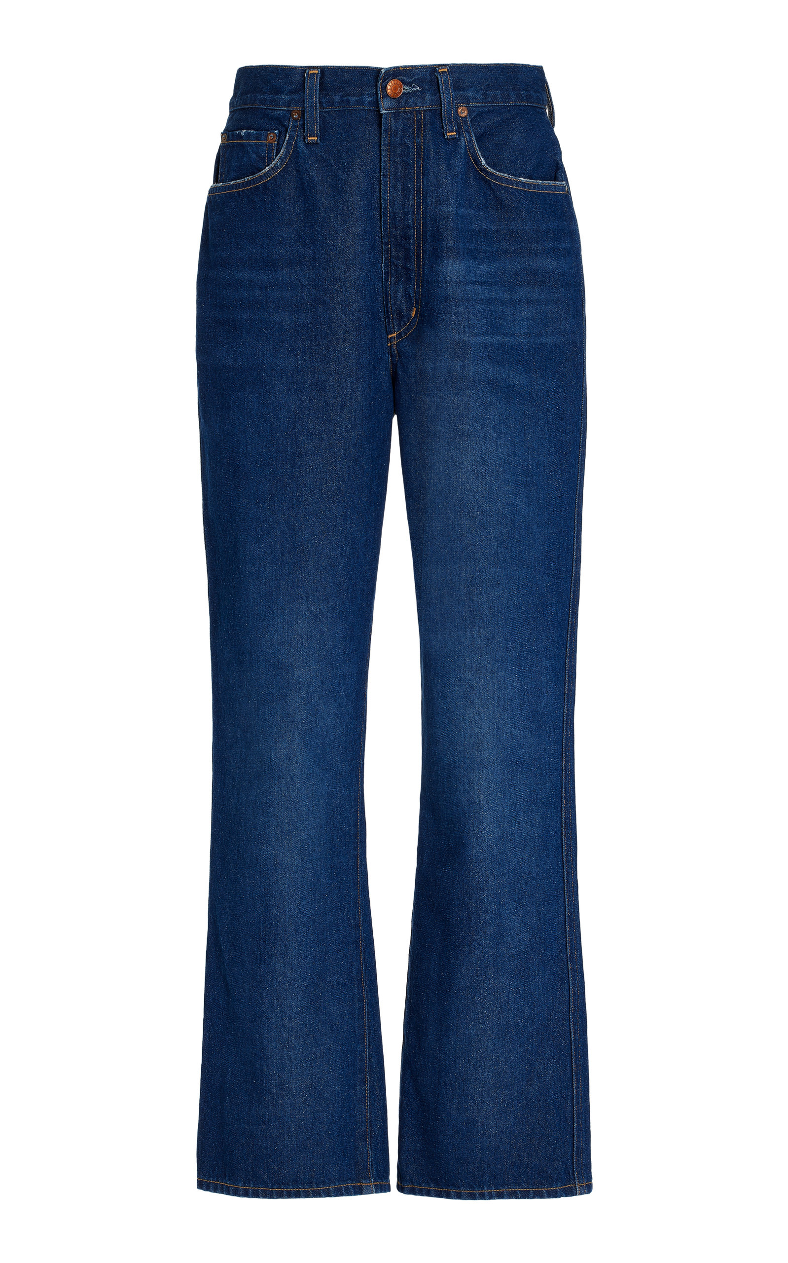 Agolde - Women's Rigid Pinch-Waist Kick Flare Cropped Jeans - Medium Wash - 23 - Moda Operandi