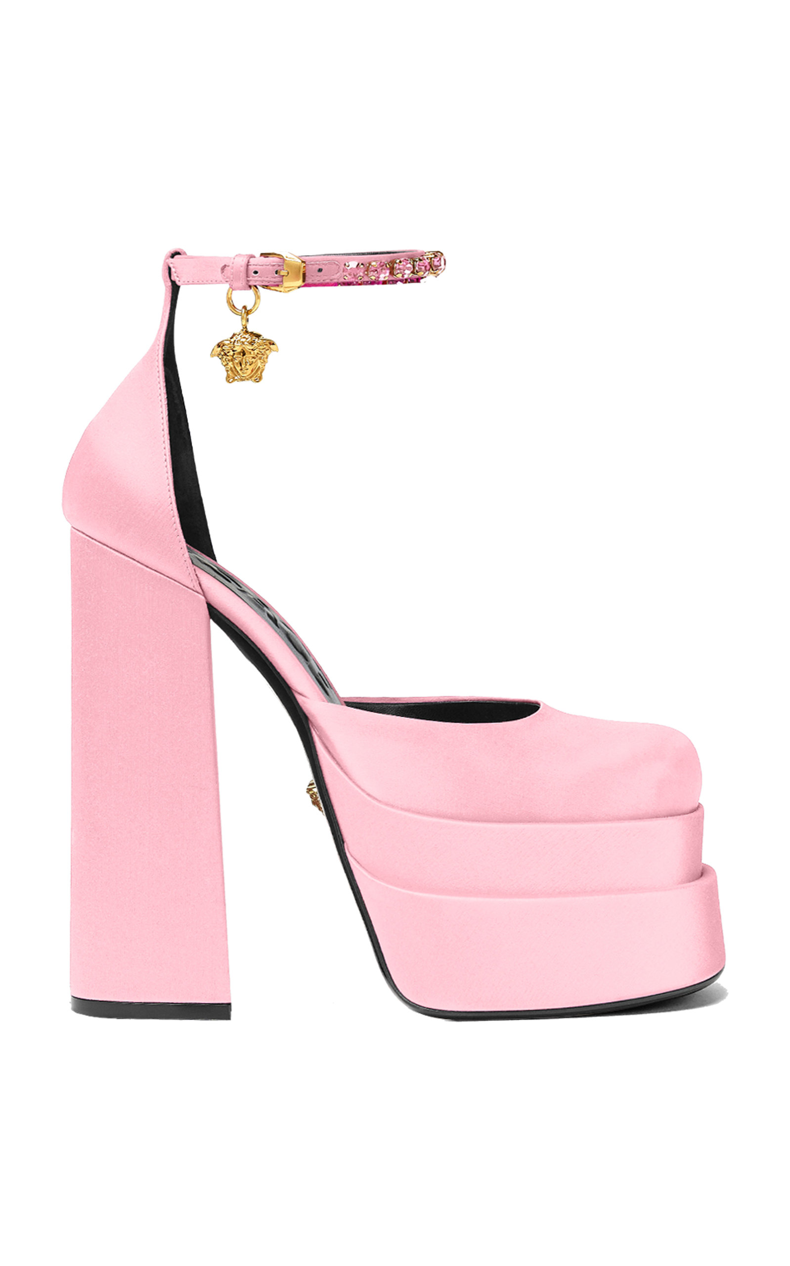 Versace Medusa Aevitas Embellished Satin Platform Pumps In Pink