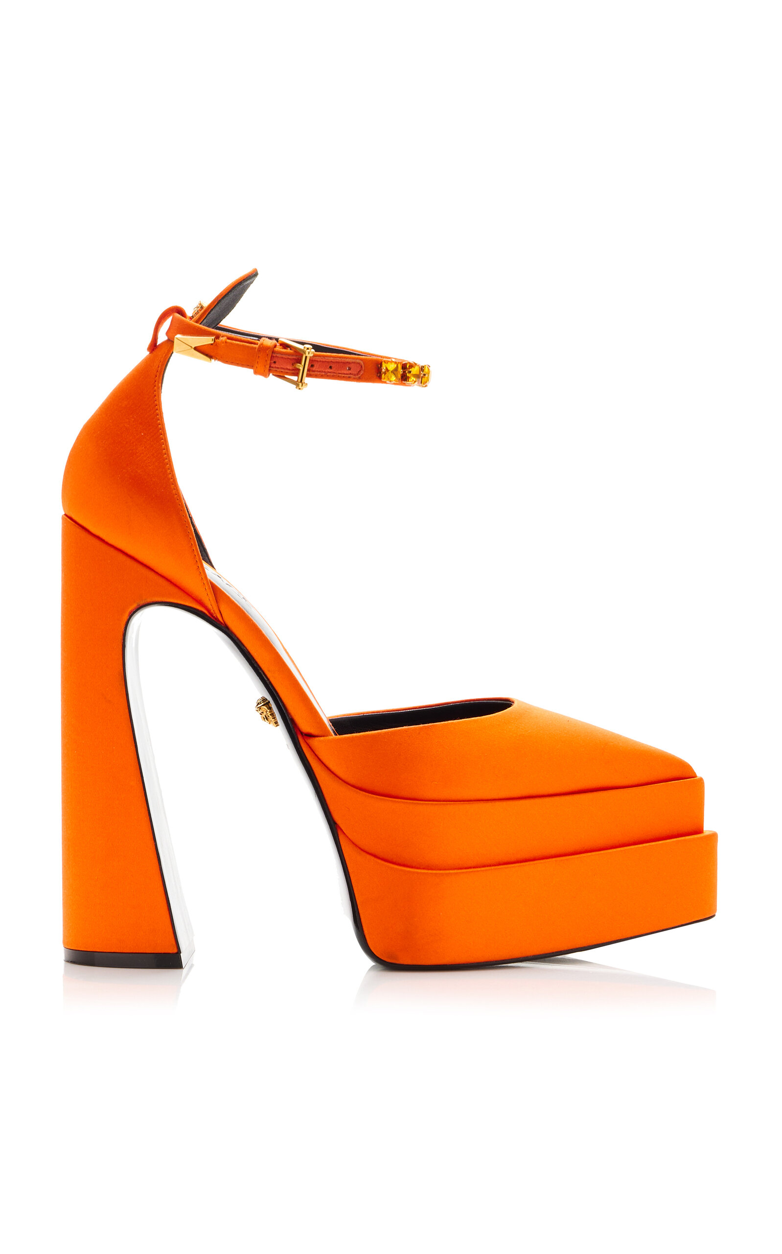 Versace - Women's Crystal-Embellished Satin Platform Pumps - Orange - IT 36 - Moda Operandi