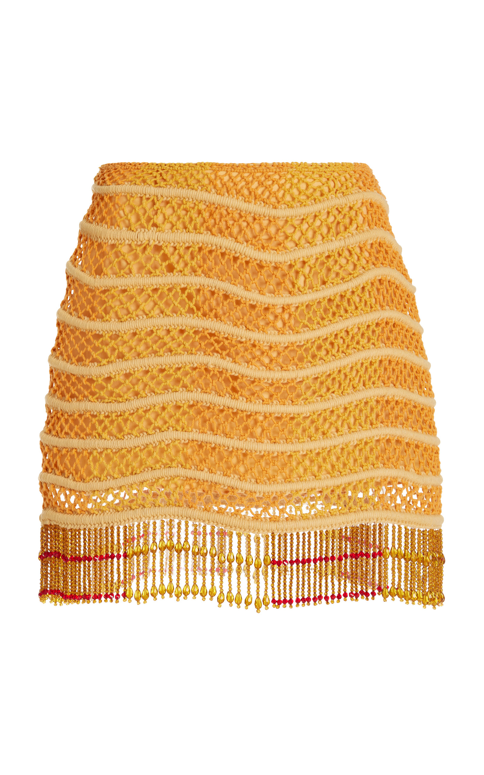 Passion Flower Beaded Cotton-Macrame Skirt