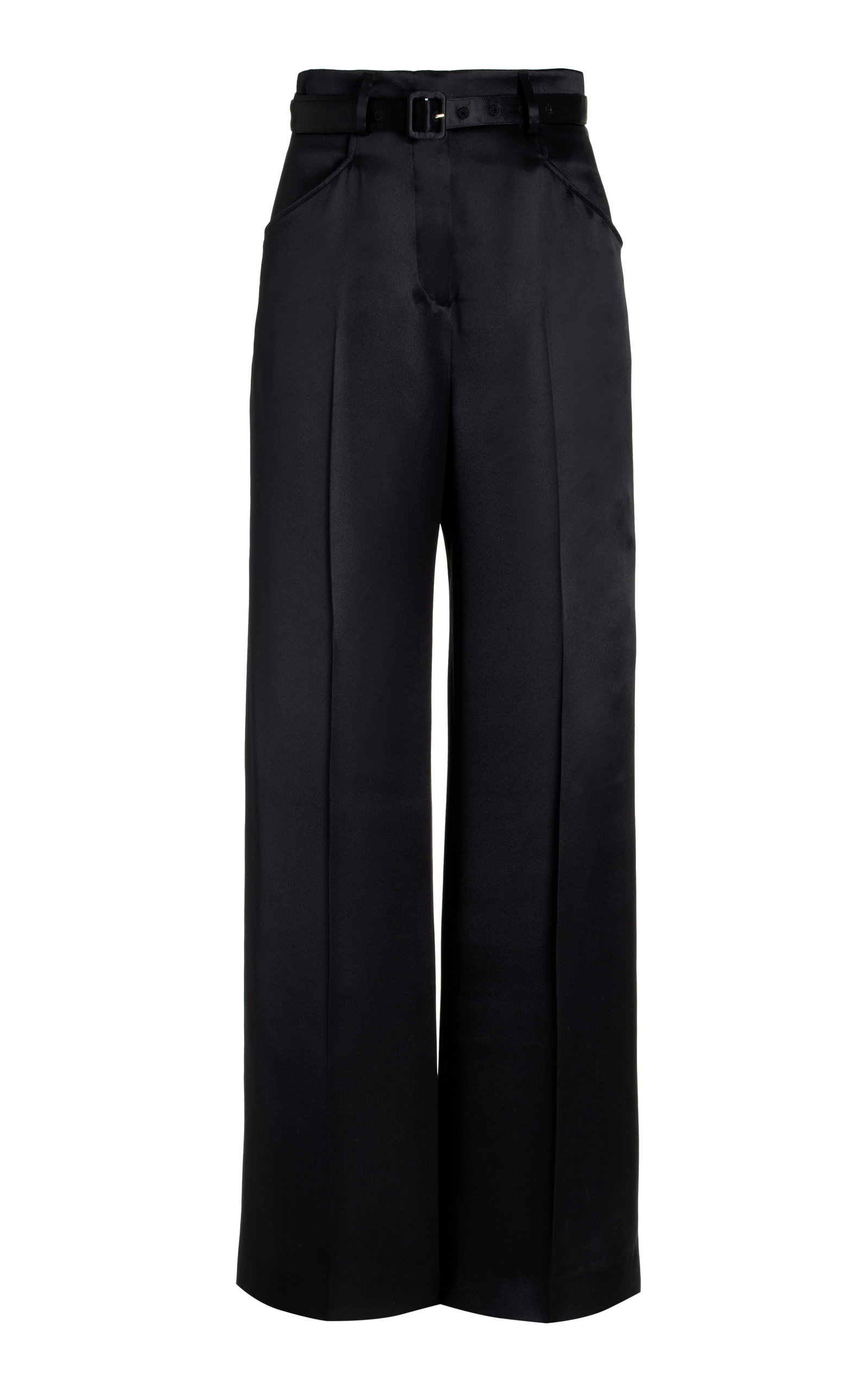 Gabriela Hearst Vargas Belted Linen Wide-leg Trousers In Black