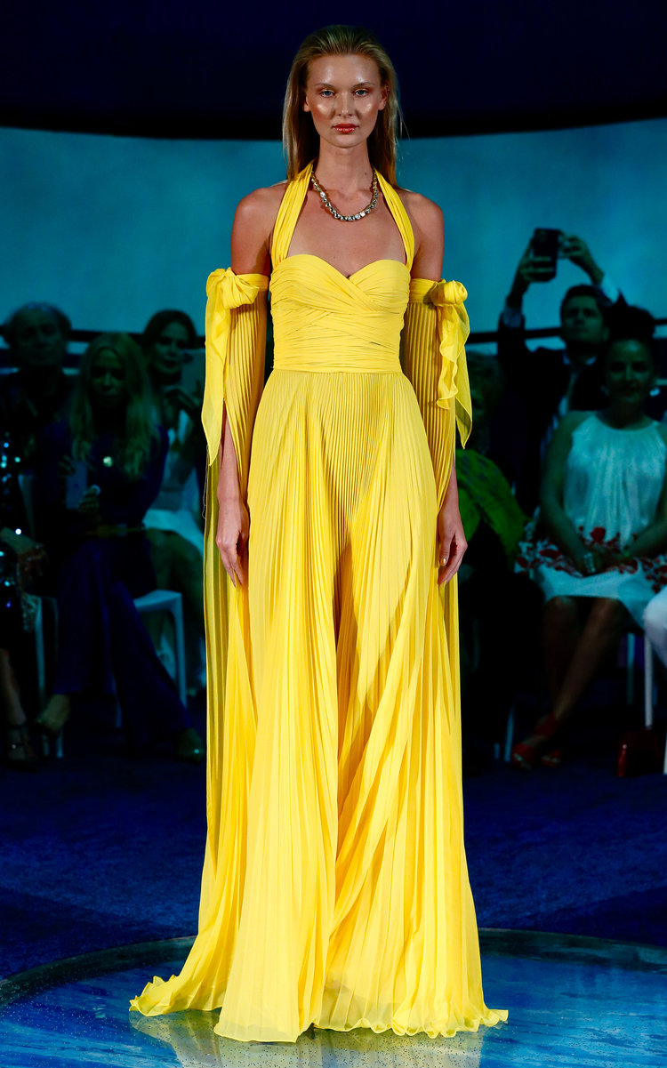 Naeem Khan Women's Pleated Silk Chiffon Gown In Yellow | ModeSens