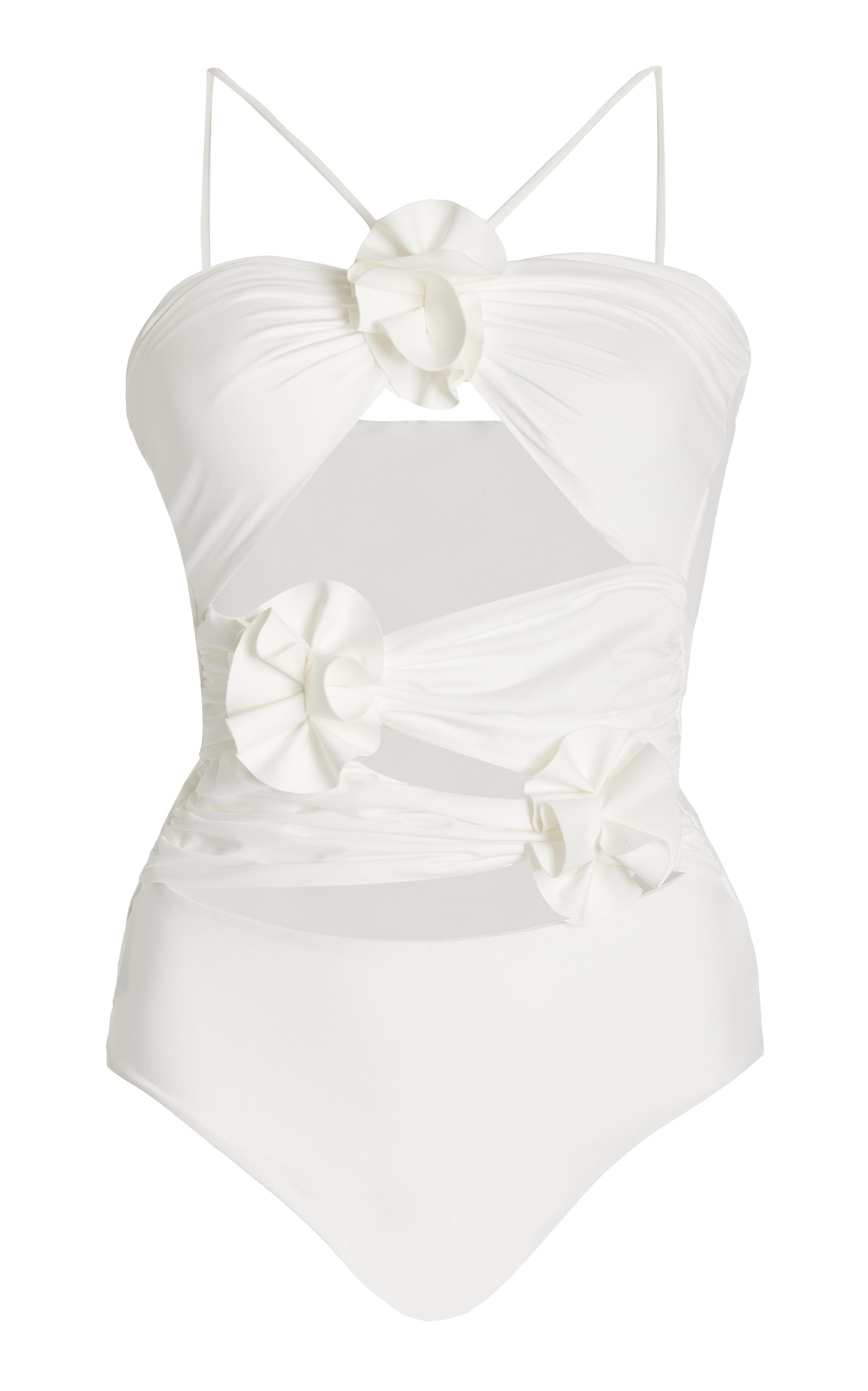 Maygel Coronel Floral-detail Sleeveless Swimsuit In Black,white