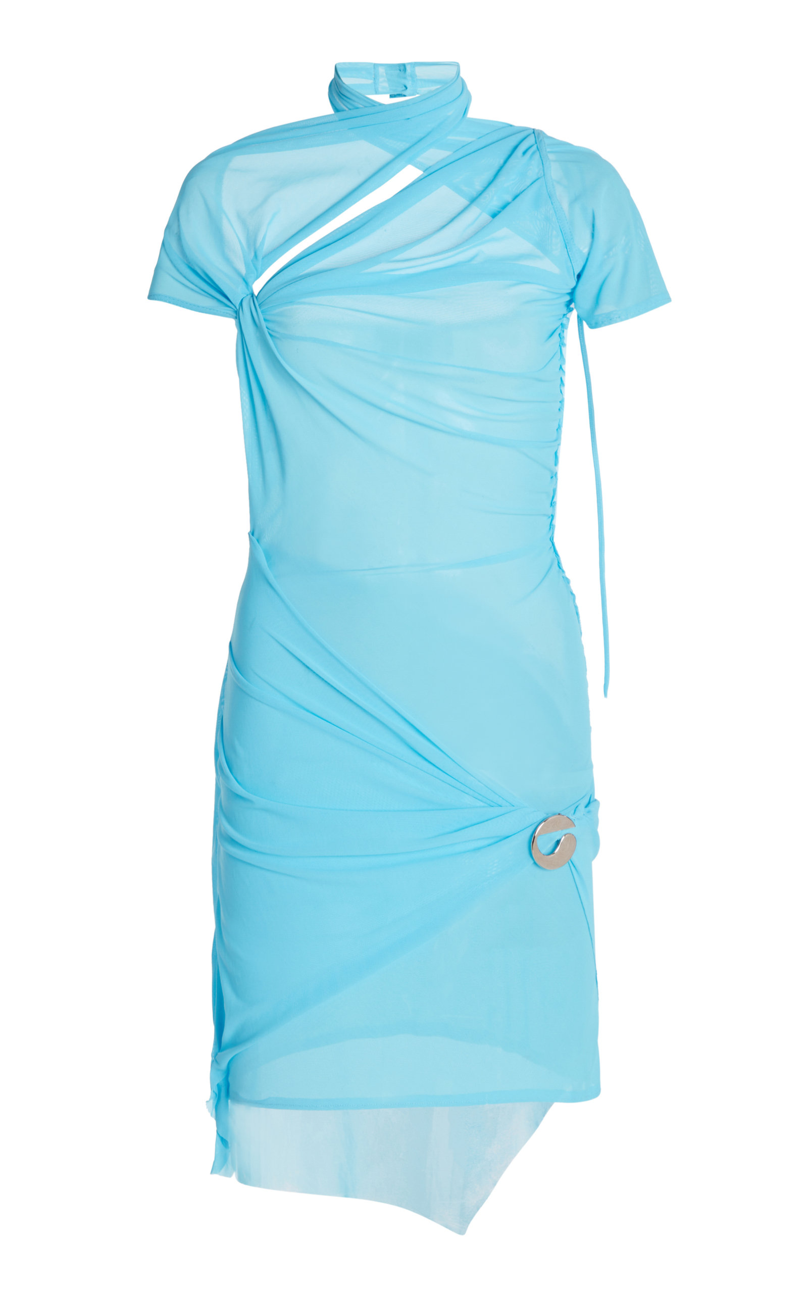 Coperni - Women's Draped Asymmetric Mesh Mini Dress - Blue - S - Moda Operandi