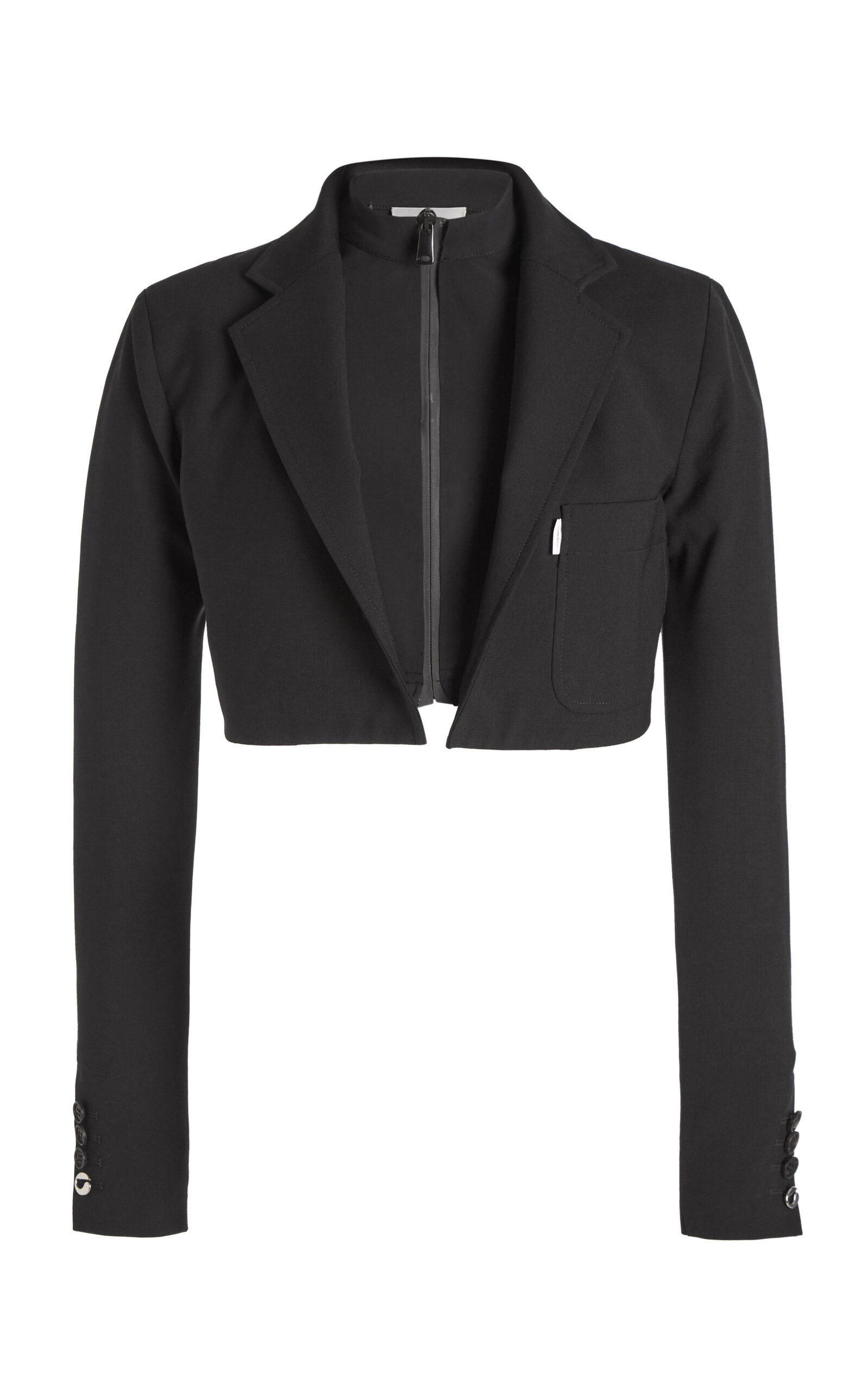 Shop Coperni Hybrid Wool-blend Cropped Jacket In Black