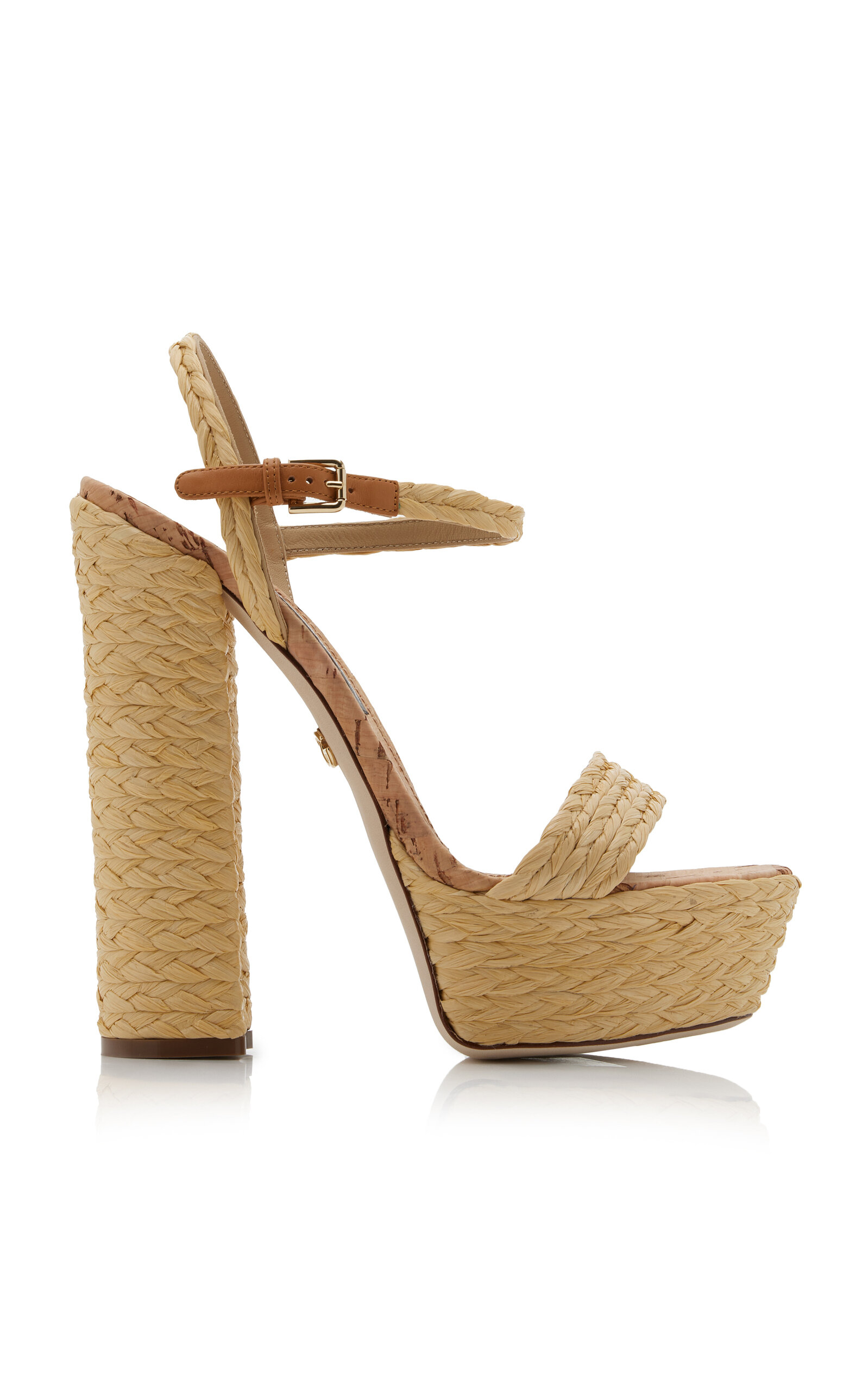 Dolce & Gabbana Woven Raffia Platform Sandals In Brown | ModeSens