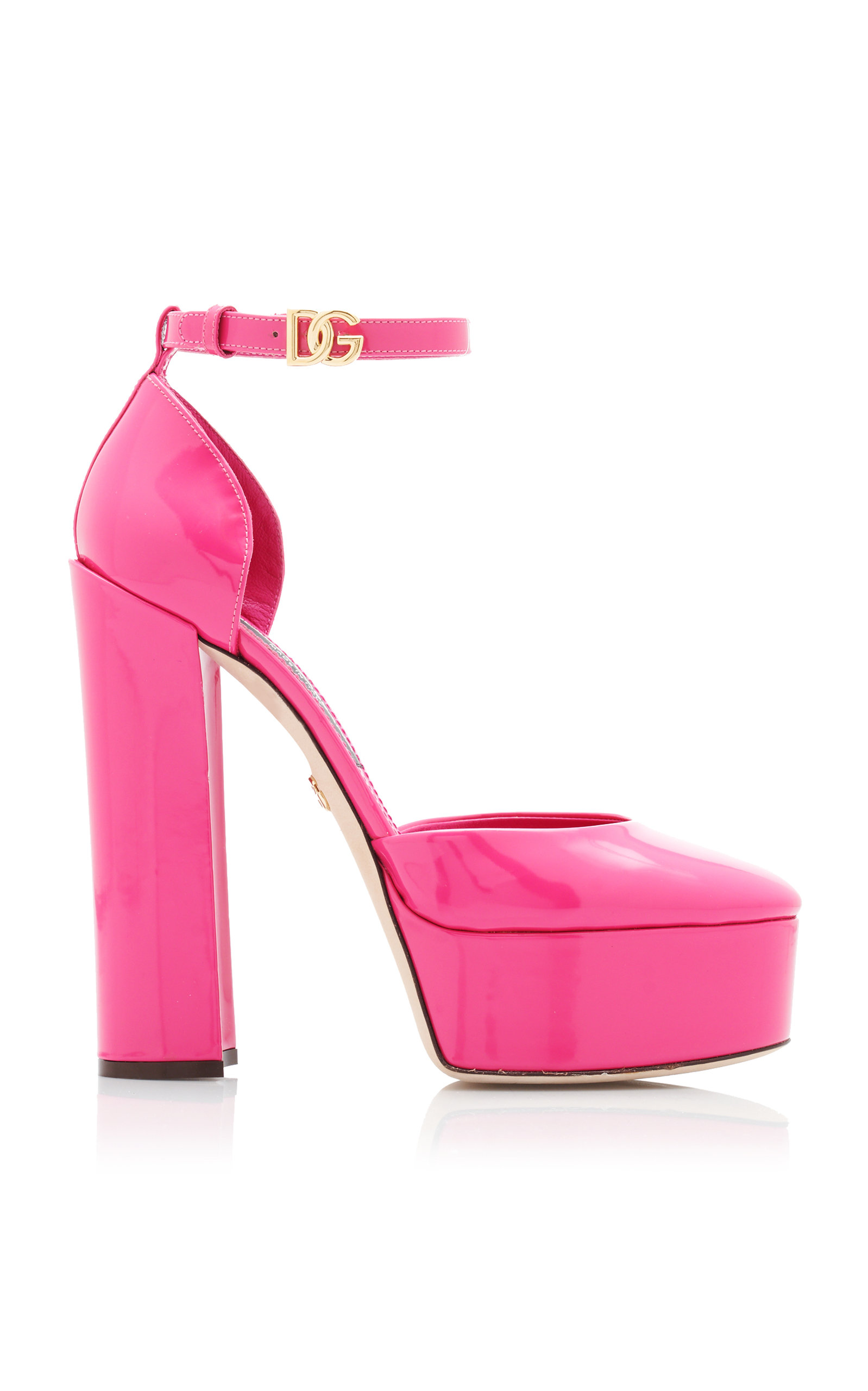 Dolce & Gabbana Capri 145 Platform Pumps In Polished Leather In Pink