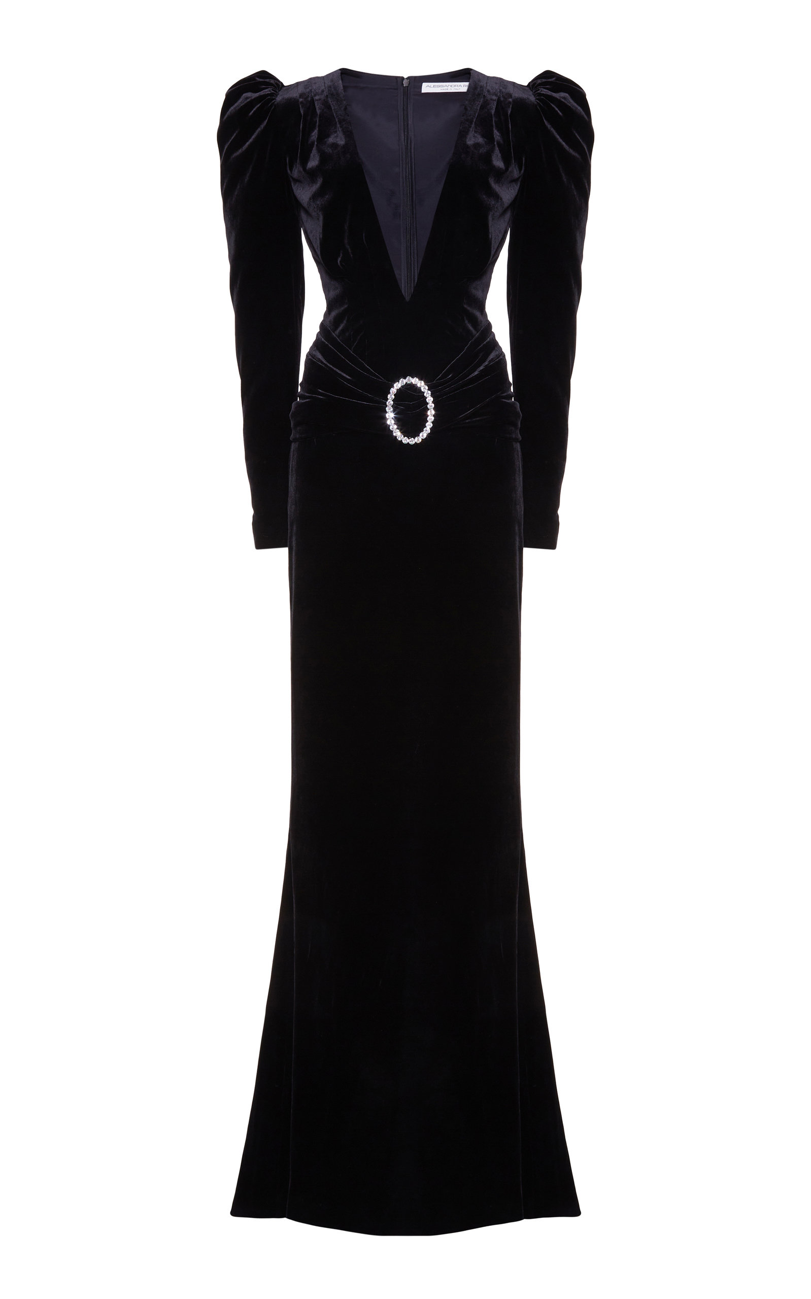 Alessandra Rich Deep Neckline Velvet Long Dress In Black