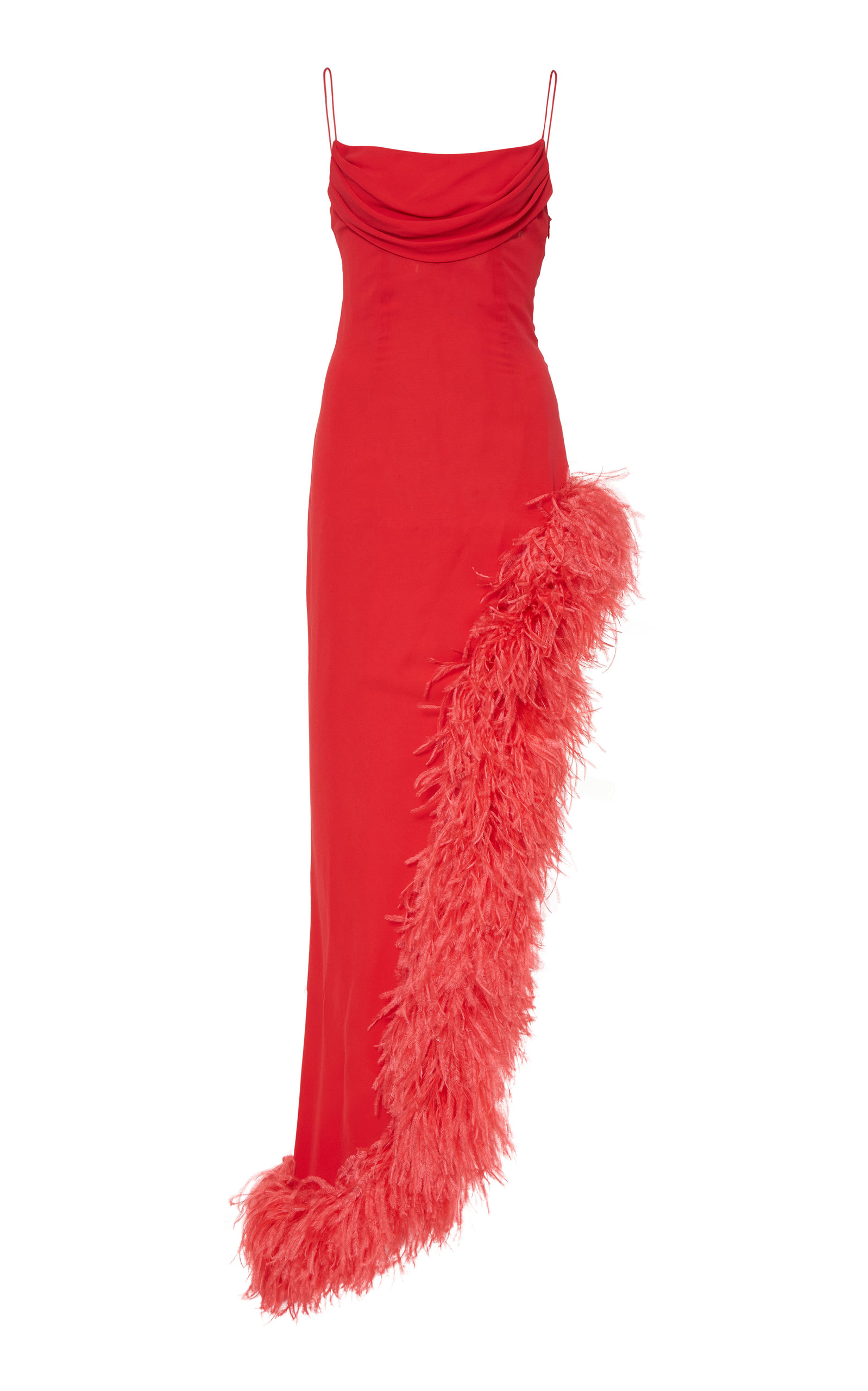 Alessandra Rich Women's Feather-Trimmed Asymmetric Silk Georgette Gown