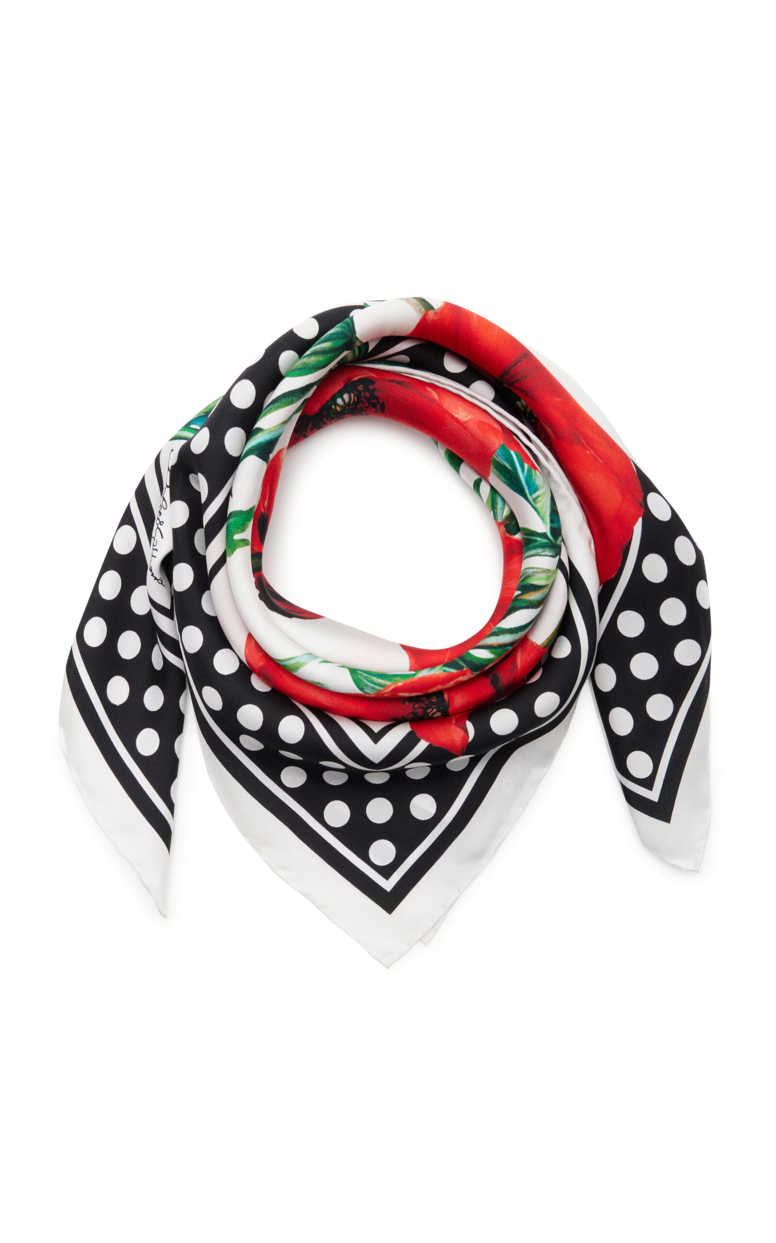 Dolce & Gabbana Dolce&gabbana Polka Dot Border Poppy Print Silk Scarf In Multi