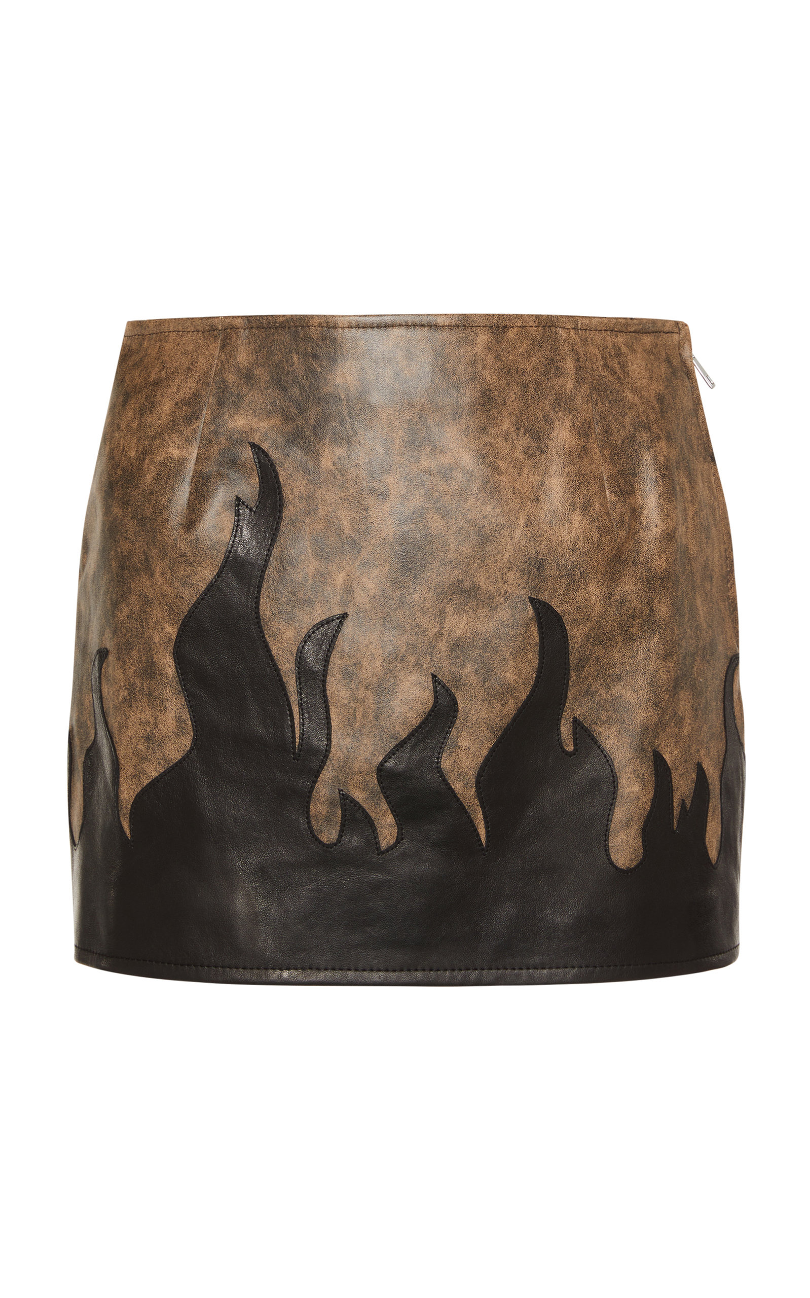 ALESSANDRA RICH FLAME-DETAILED LEATHER MINI SKIRT