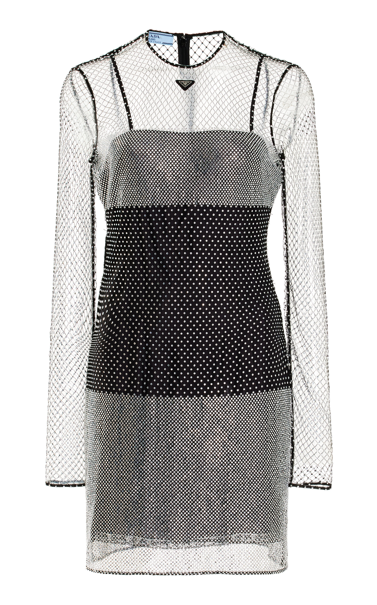 Prada Crystal-Embellished Mesh Mini Dress - Women's Clothing