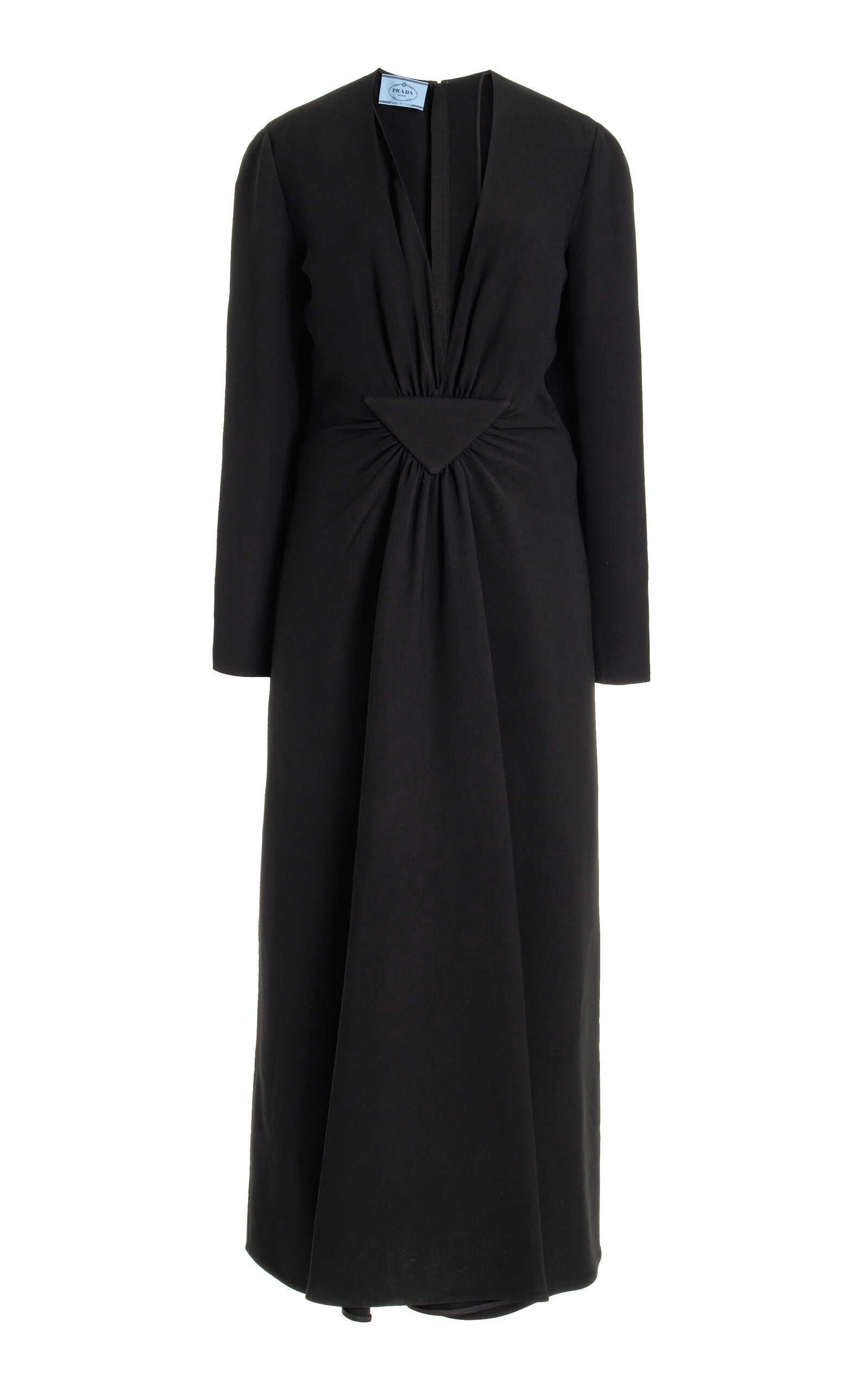 Prada Long Deep V-neck Cady Maxi Dress In Black