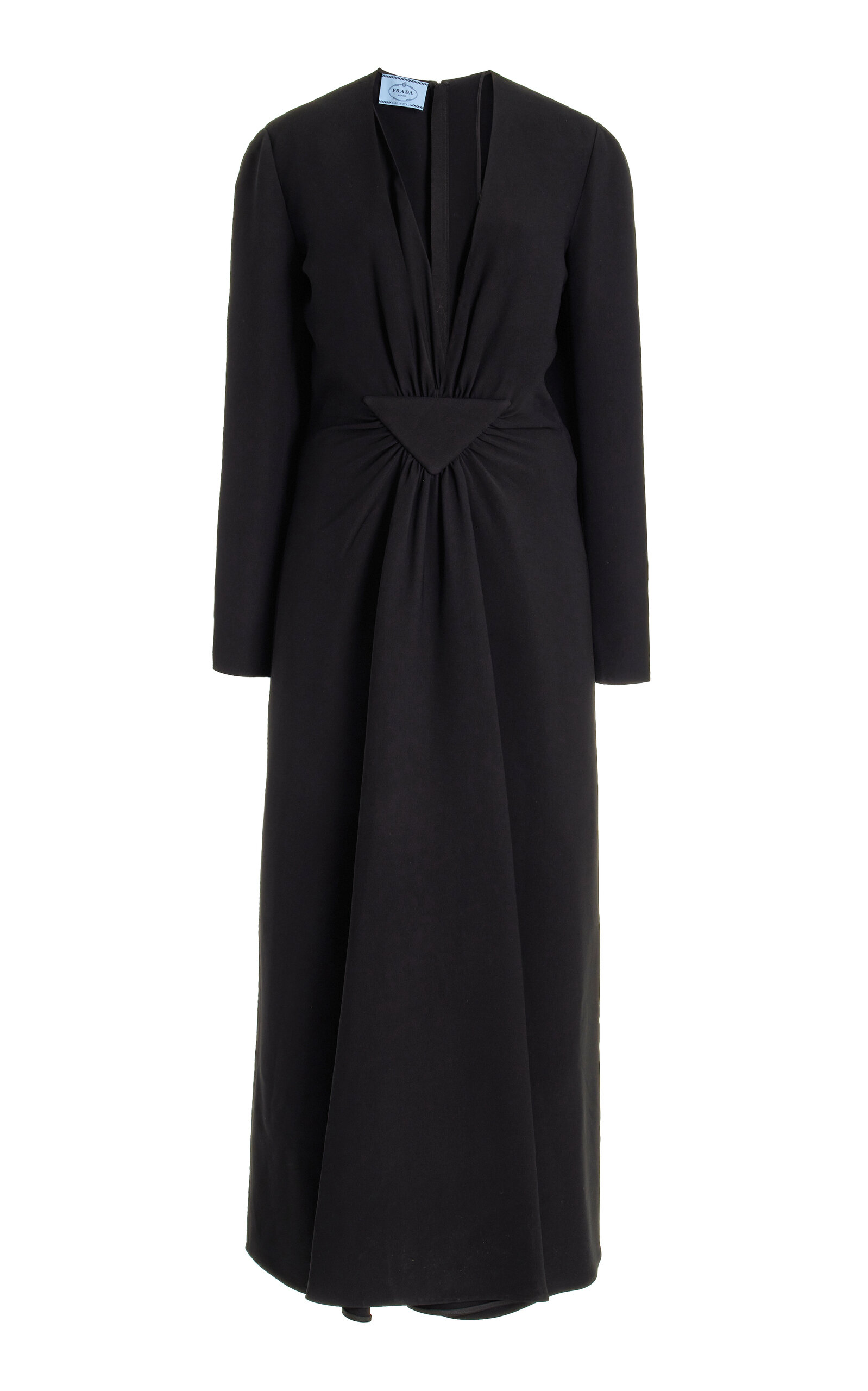 prada long sleeve dress Prada Long Printed Linen Dress, Woman, Tobacco, Size 36