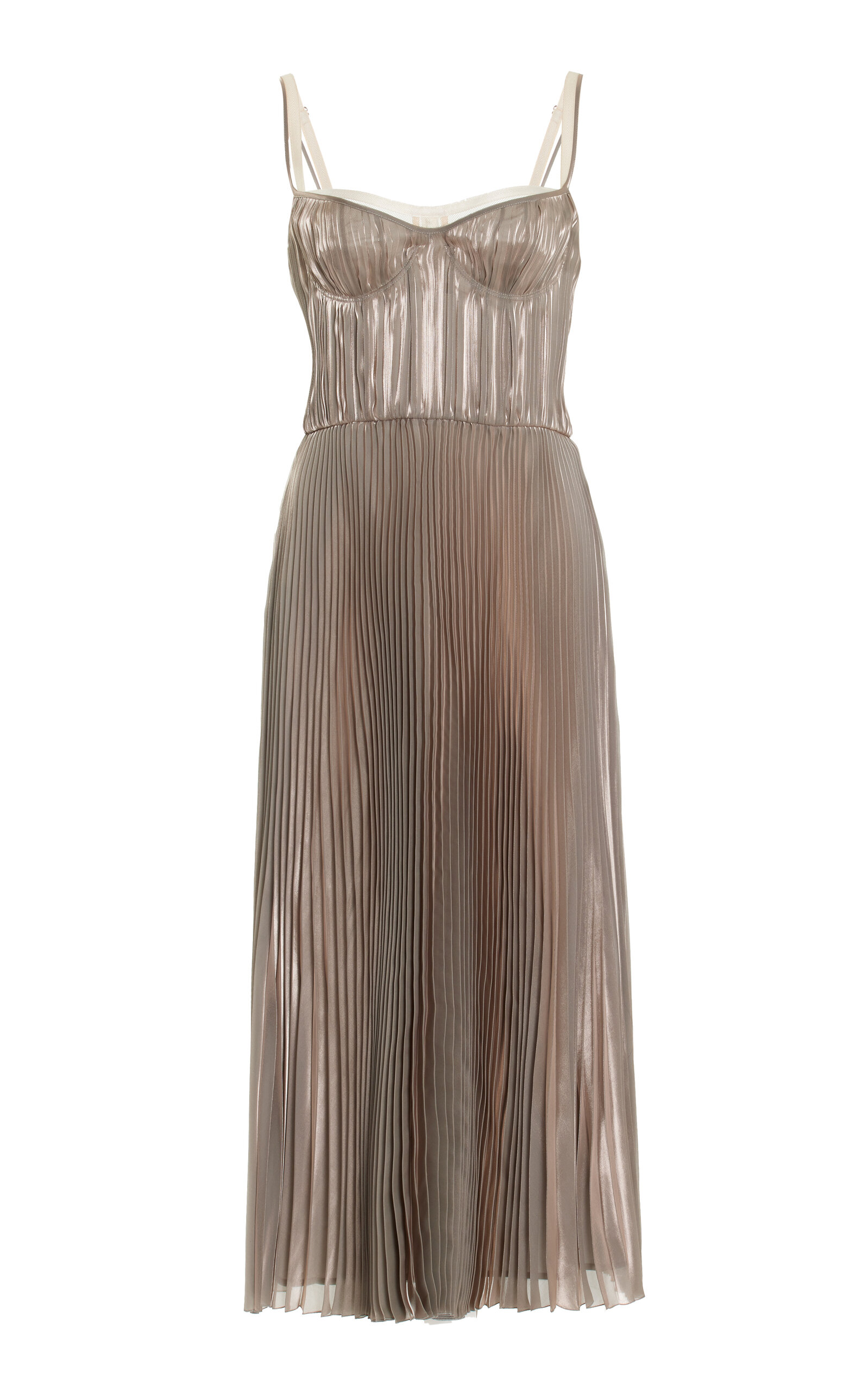 Prada Bra-Detailed Pleated Voile Midi Dress