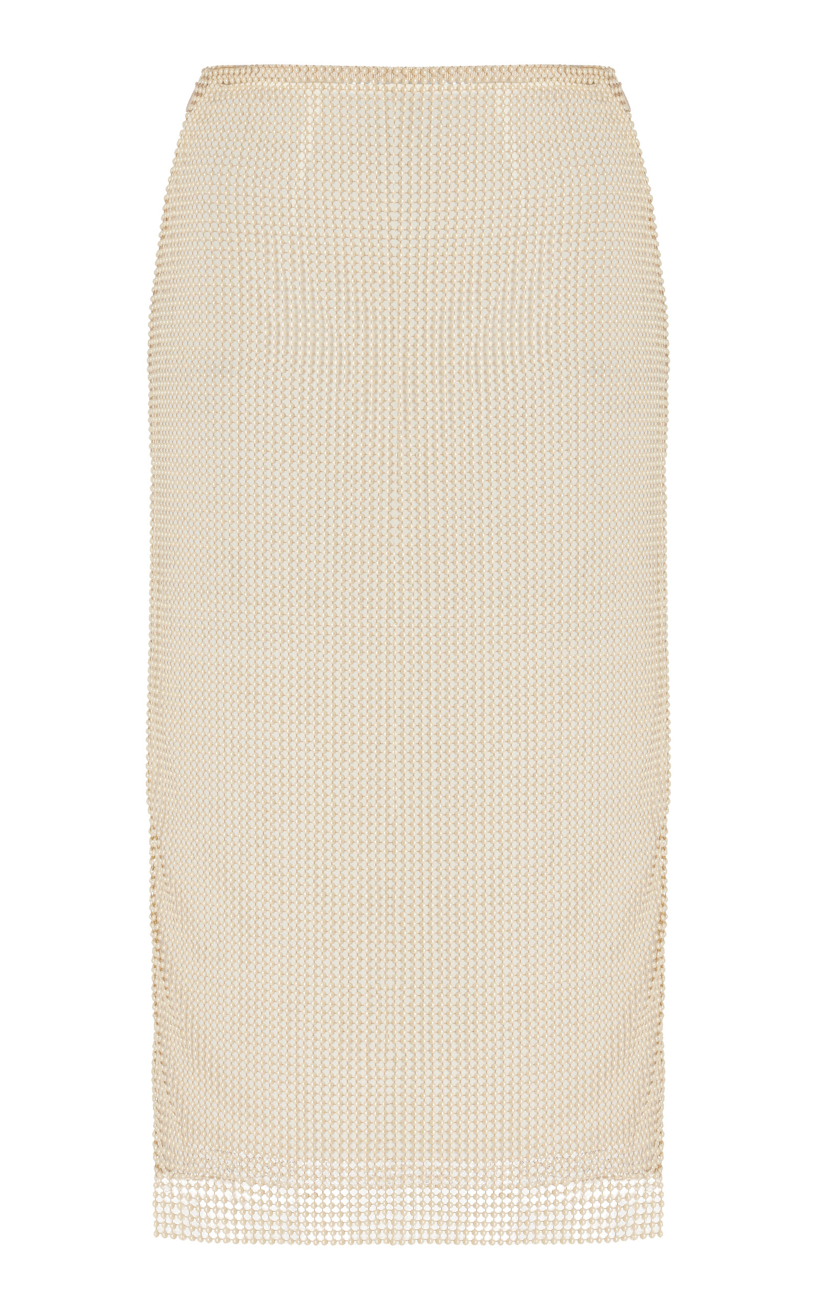 Prada Pearl-embroidered Mesh Midi Skirt In Neutral