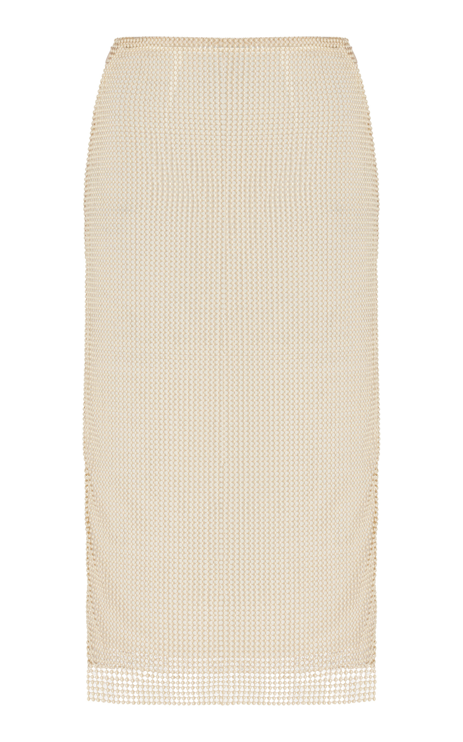 Prada Pearl-Embroidered Mesh Midi Skirt