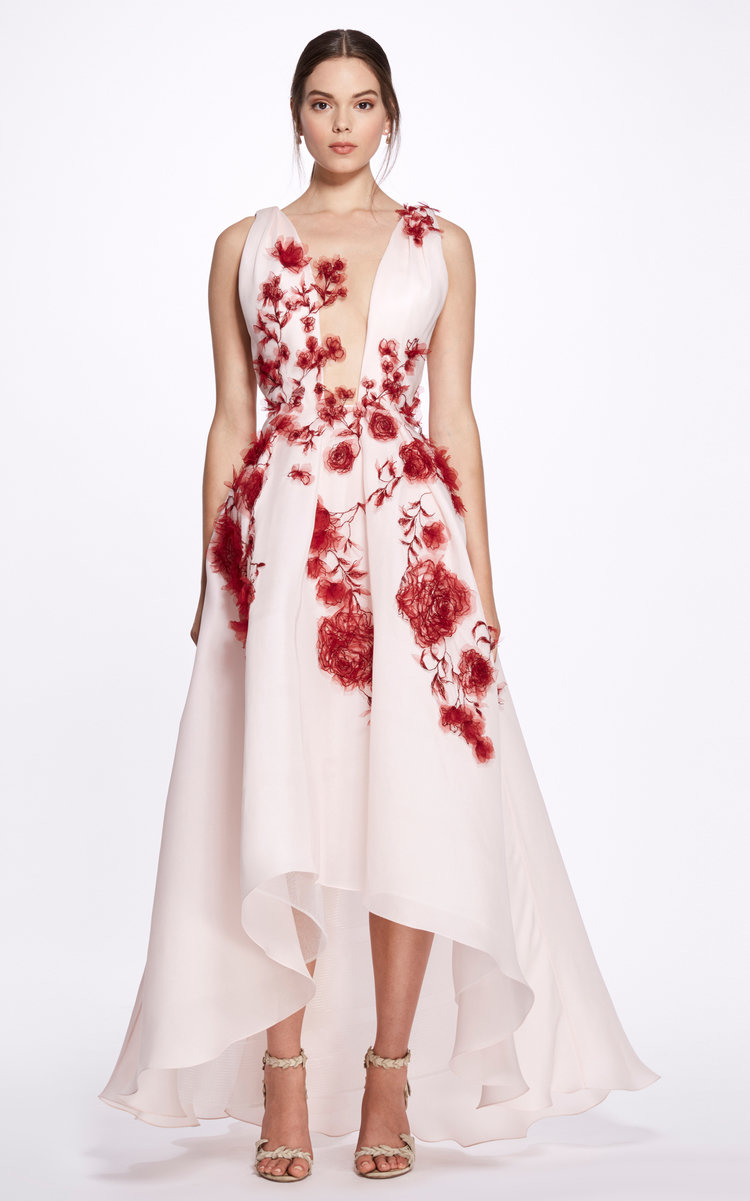 Marchesa Embroidered Silk Gown - White