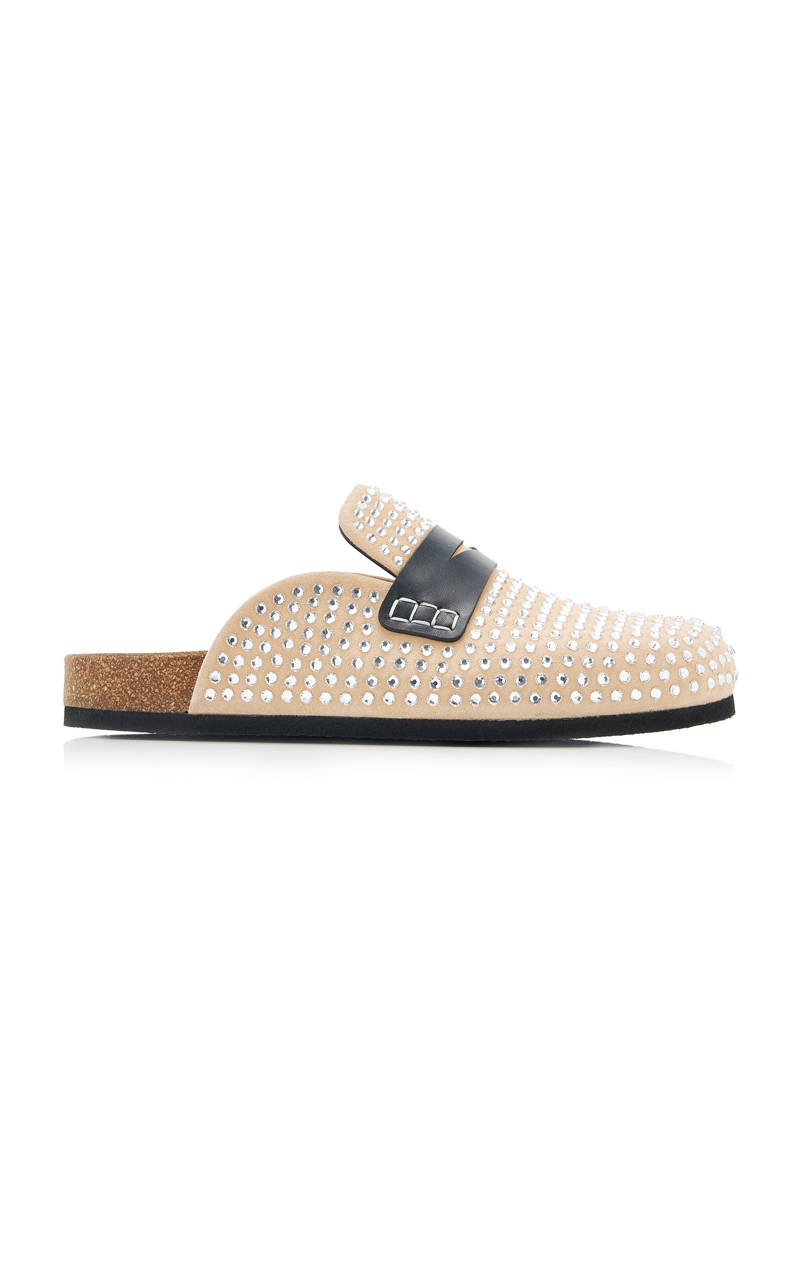 Jw Anderson Leather-trimmed Crystal-embellished Suede Slippers In Neutral