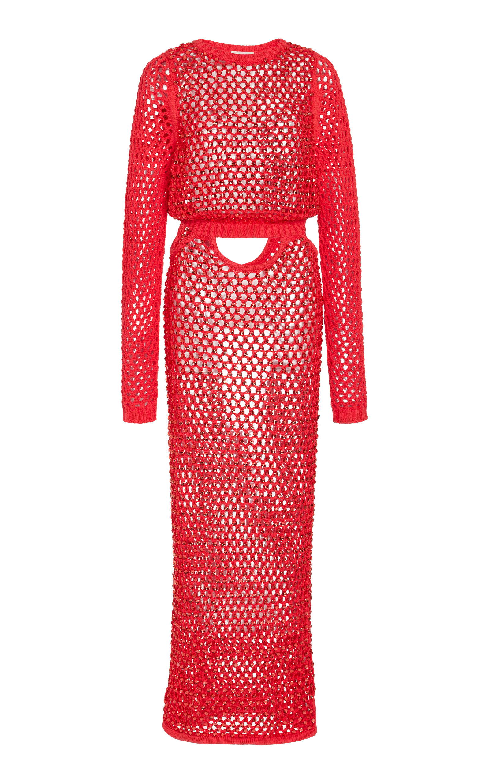 Diotima Sade Crystal Embellised Cotton-blend Knit Dress In Red