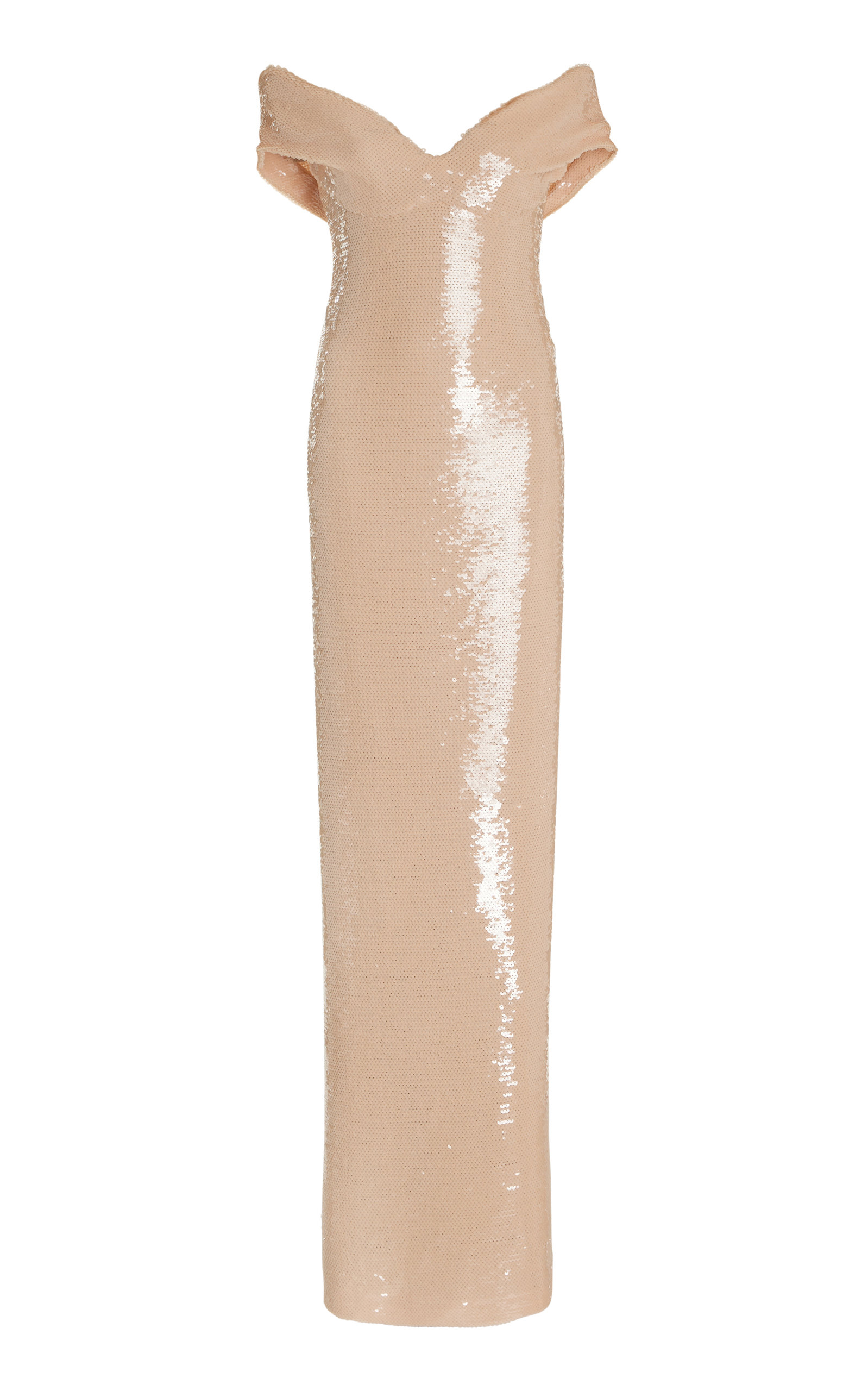 Monique Lhuillier Women's Sequined Off-the-shoulder Maxi Dress In Cameo