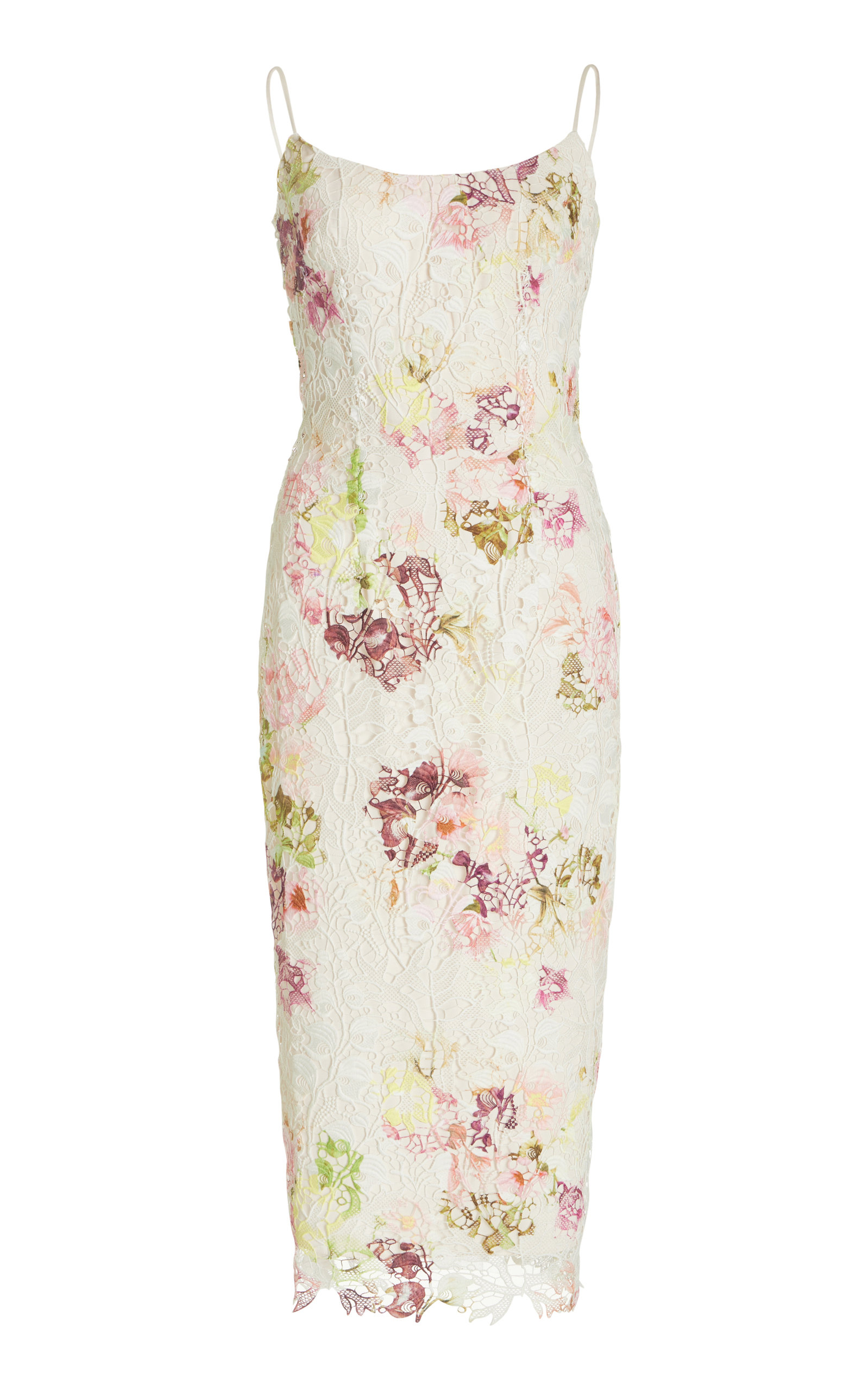 MONIQUE LHUILLIER WOMEN'S FLORAL-PRINT LACE MIDI DRESS