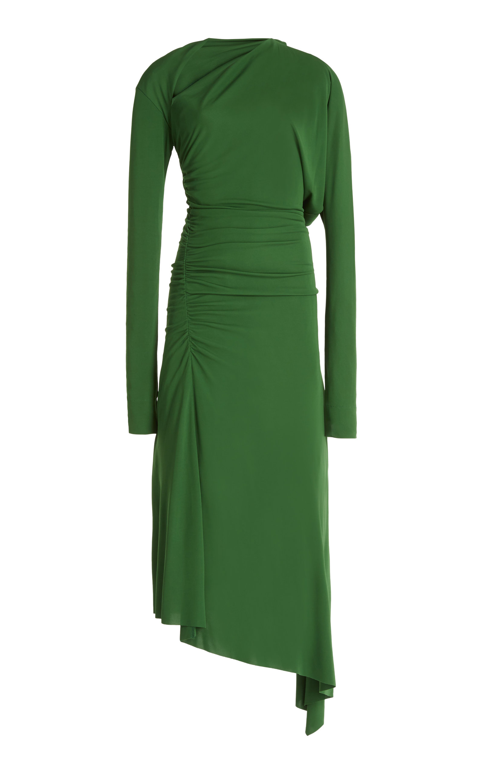 Victoria Beckham - Women's Slash-Neck Ruched Jersey Midi Dress - Green - UK 12 - Moda Operandi