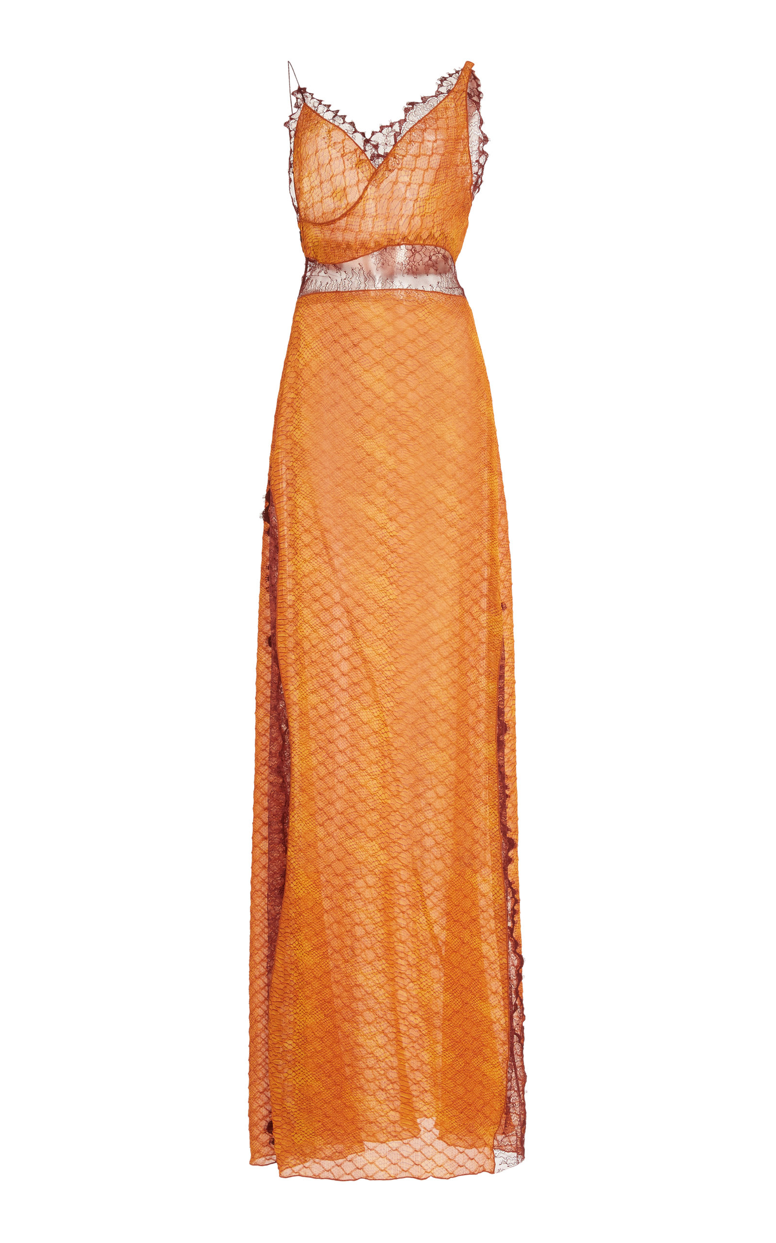 VICTORIA BECKHAM PRINTED PLISSE LACE INTARSI MAXI DRESS