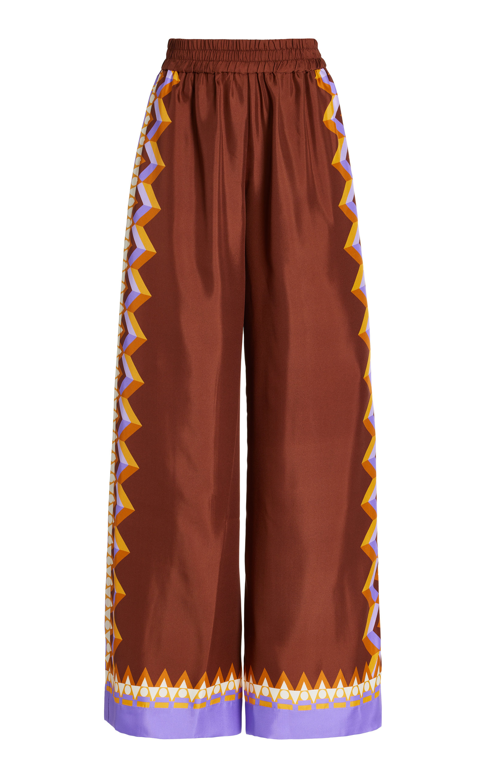 La Doublej Abstract Foulard-print Wide-leg Silk Palazzo Pants In Orange
