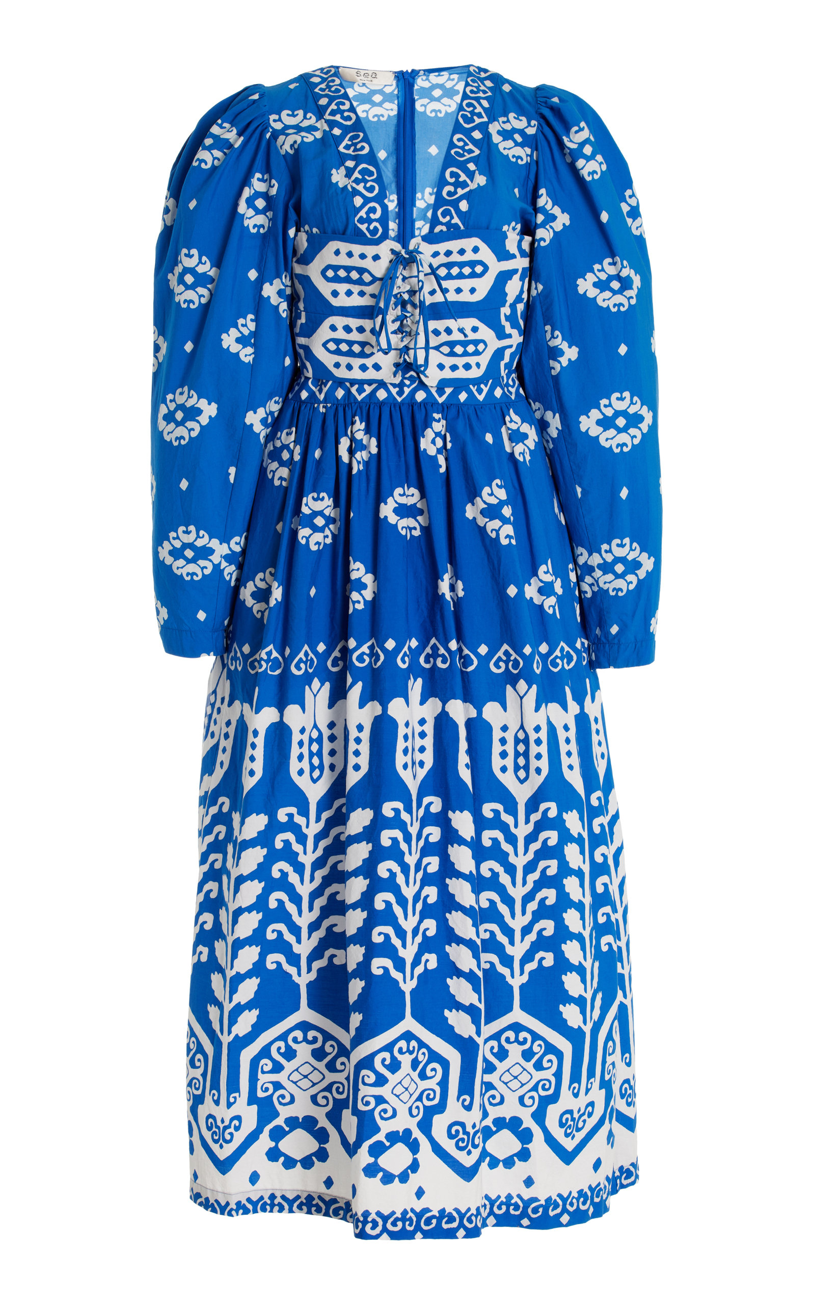 Shop Sea Sonia Printed Cotton Midi Dress In Blue