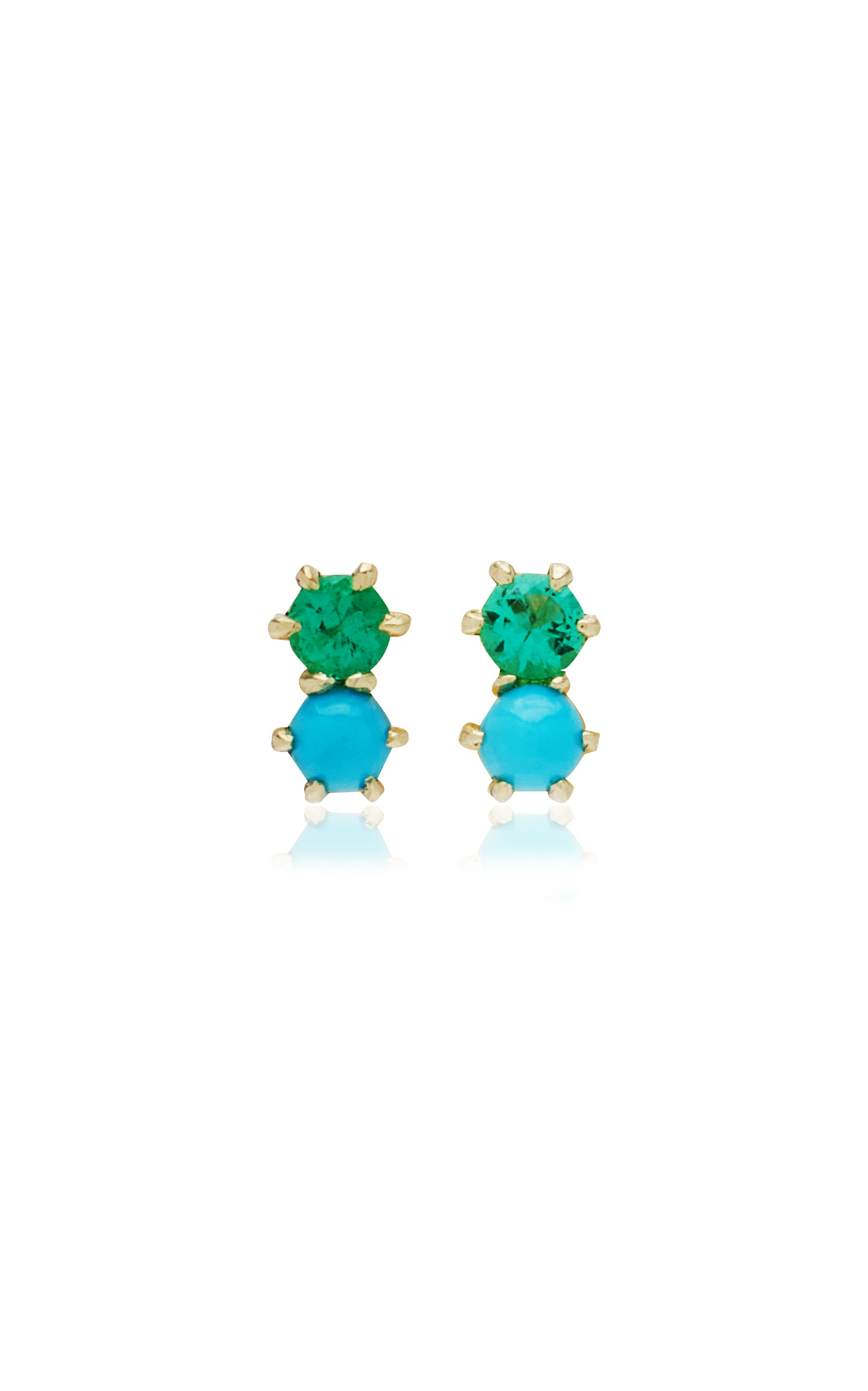 Duo 14K Yellow Gold Emerald; Turquoise Earrings