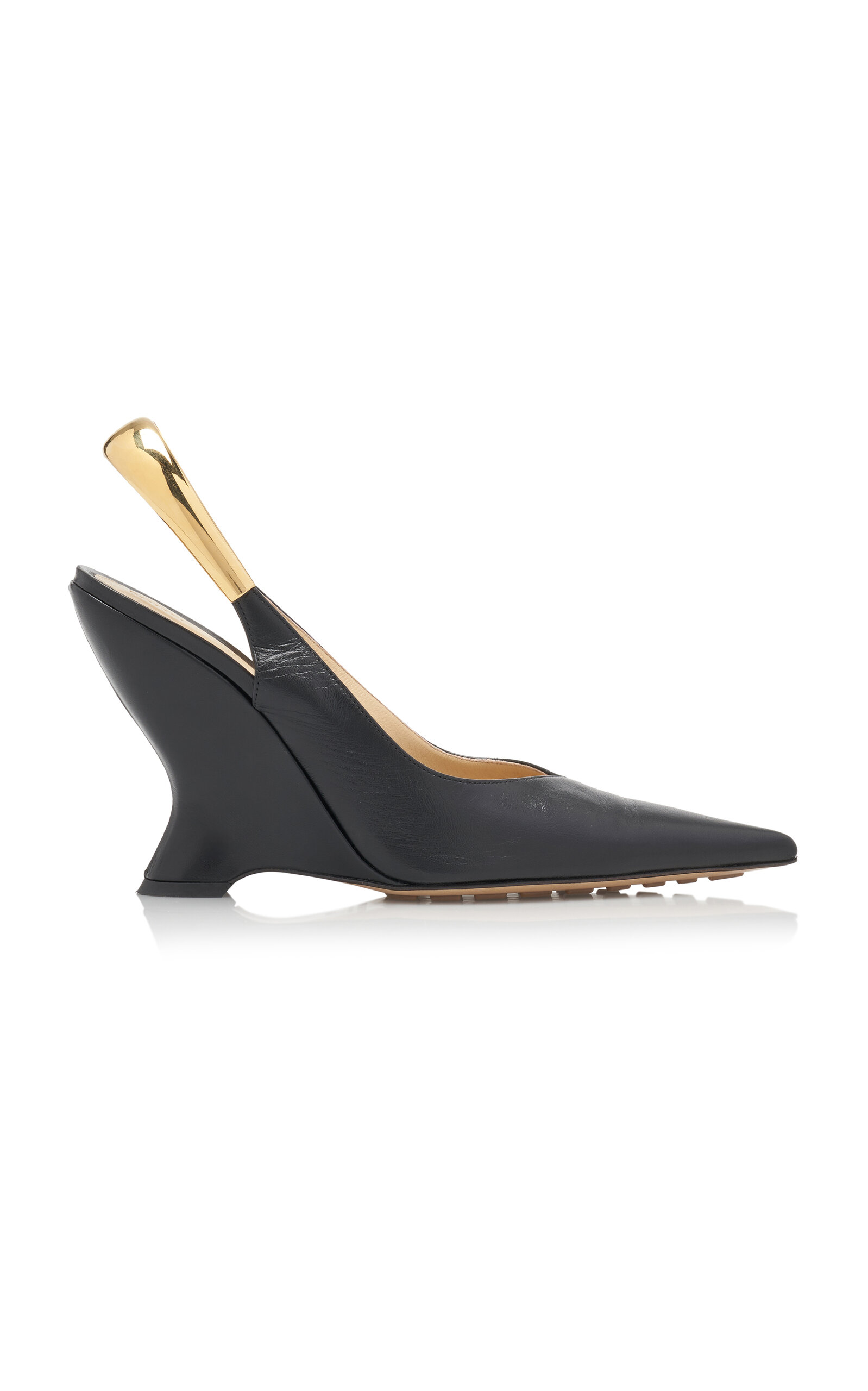 Shop Bottega Veneta Punta Leather Slingback Pumps In Black