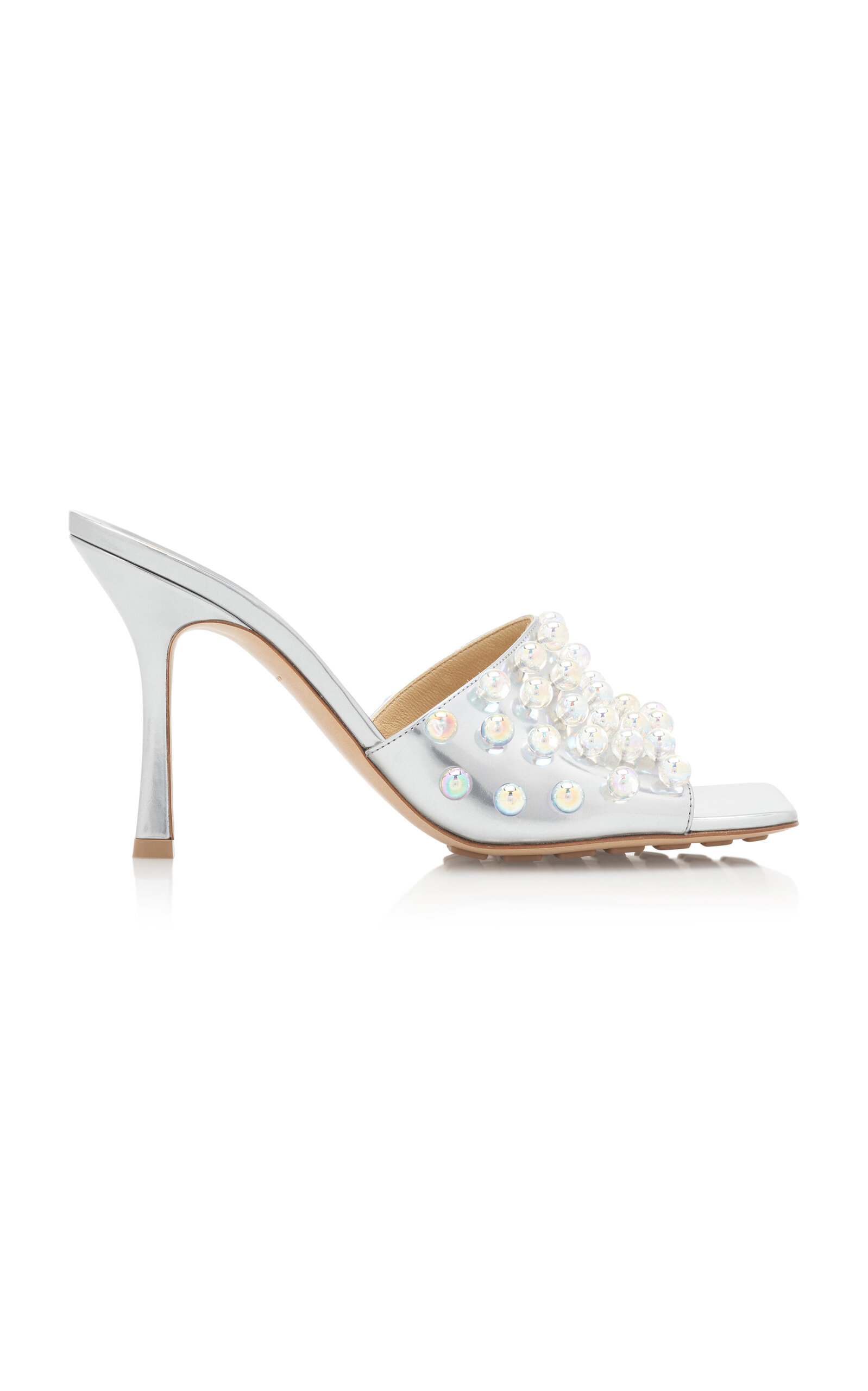 Bottega Veneta Green Nappa Leather Sandals With 10cm Heel For Women In Silver