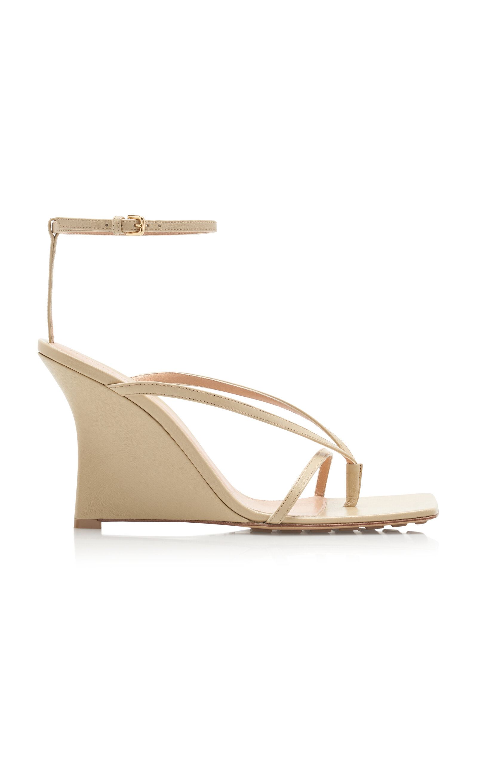 Shop Bottega Veneta Lounge Leather Wedge Sandals In Neutral